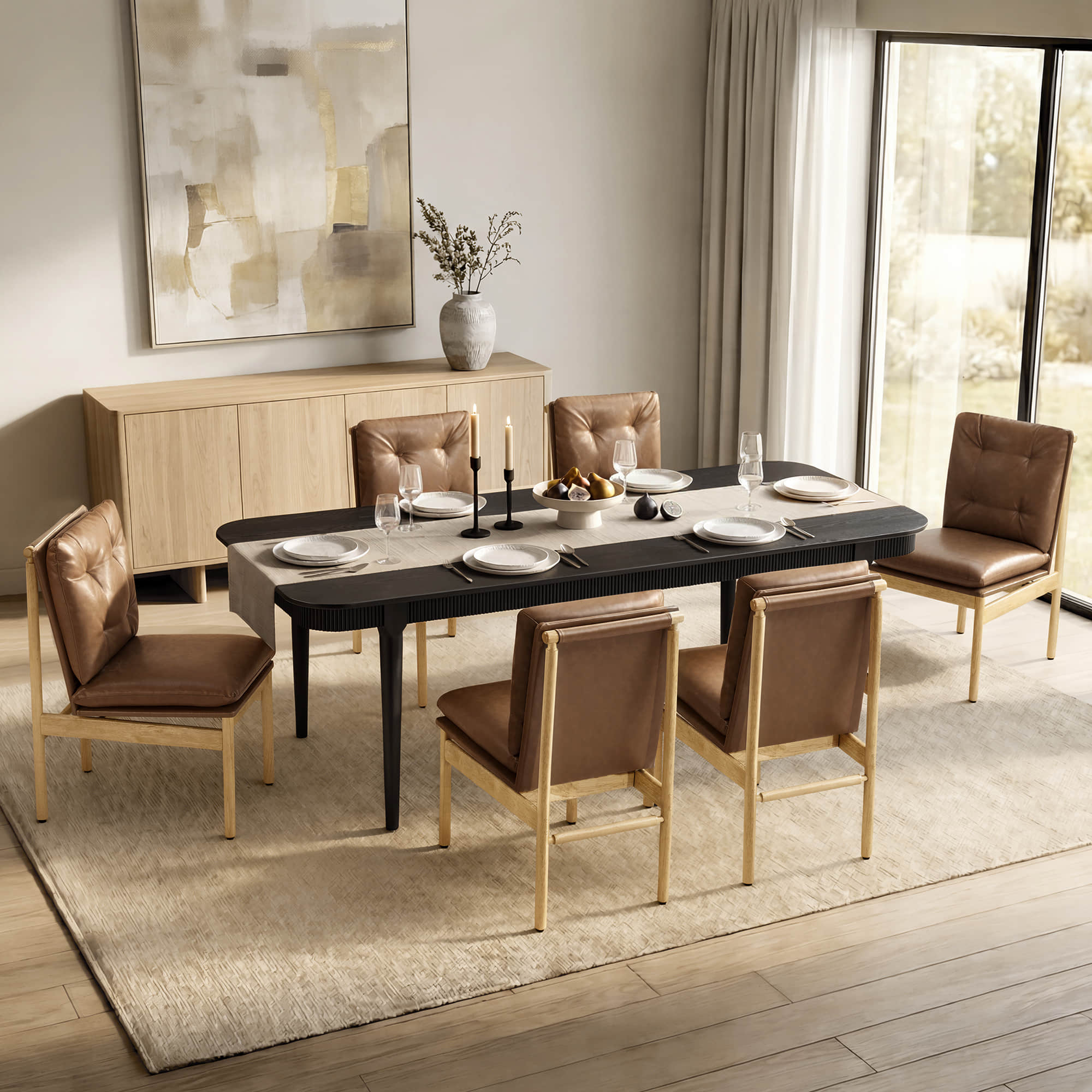 64.6" Nala Rectangular Fluted Wood Dining Table - Image 7