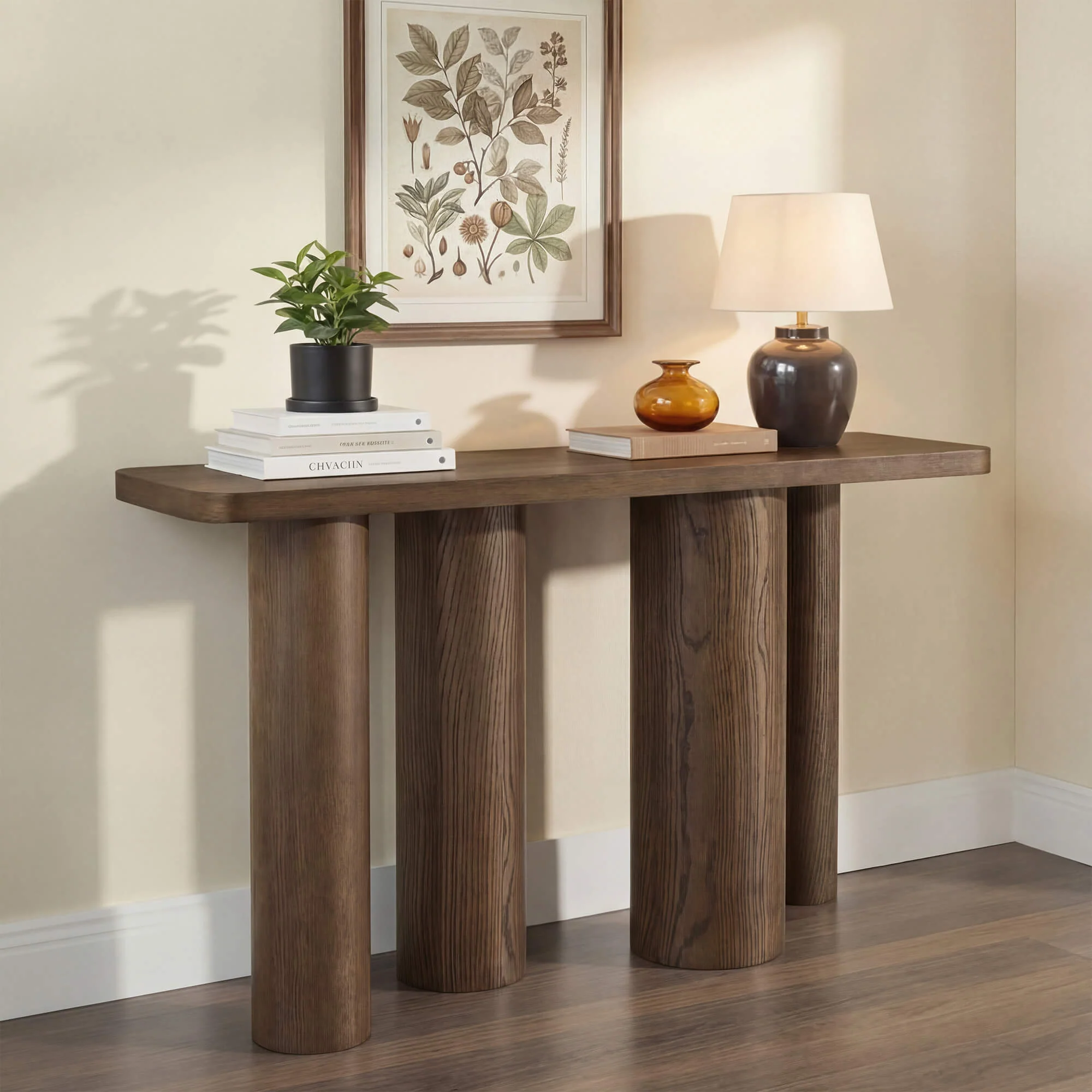 55" Eason Mid-century Oak Wood Console Table - Image 2
