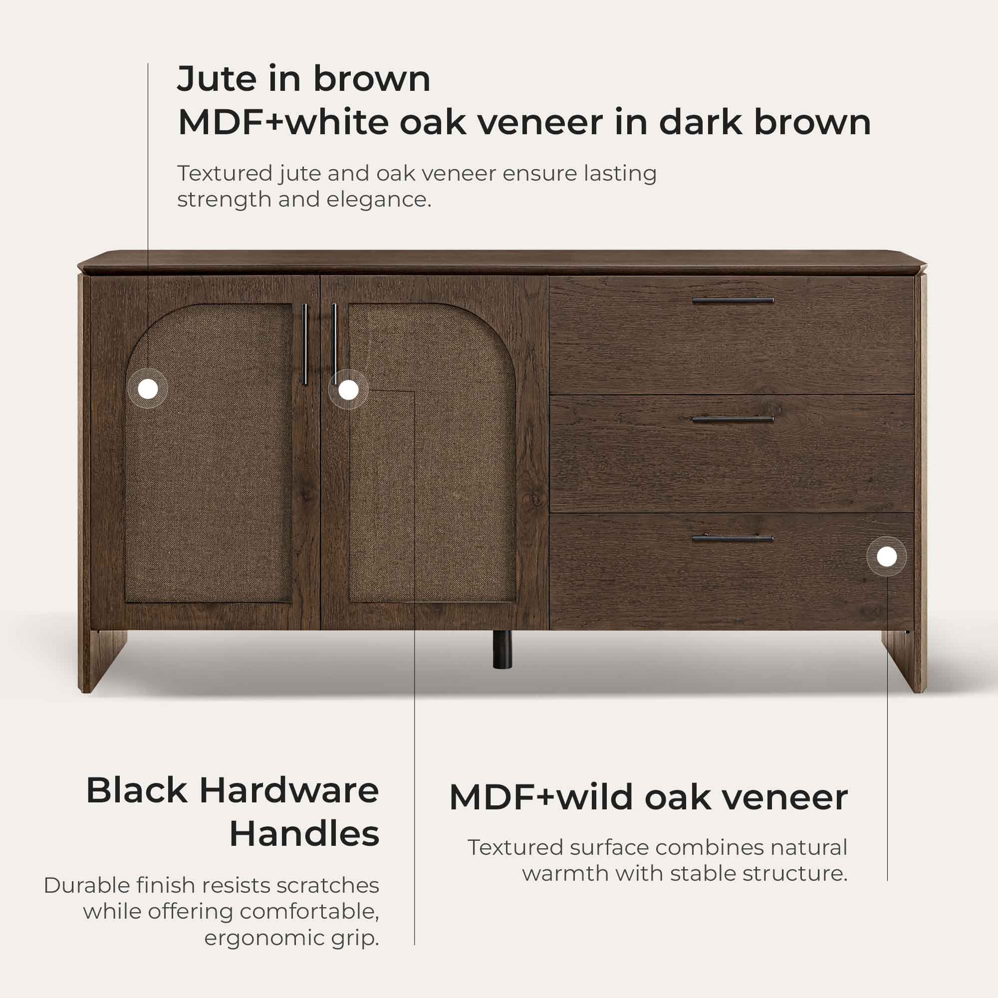 63" Hazel Vintage Wood Sideboard with Drawers - Image 17