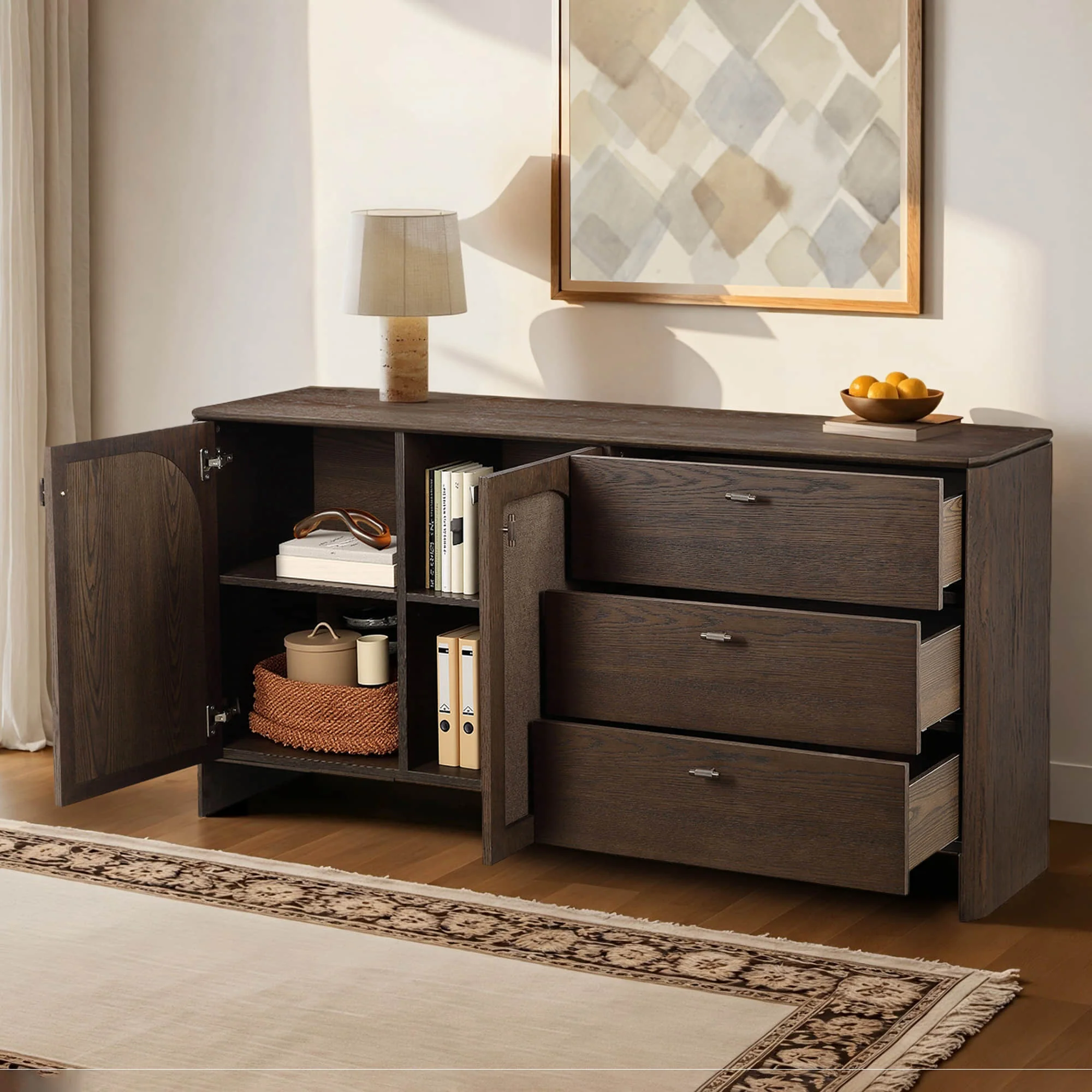 63" Hazel Vintage Wood Sideboard with Drawers - Image 3