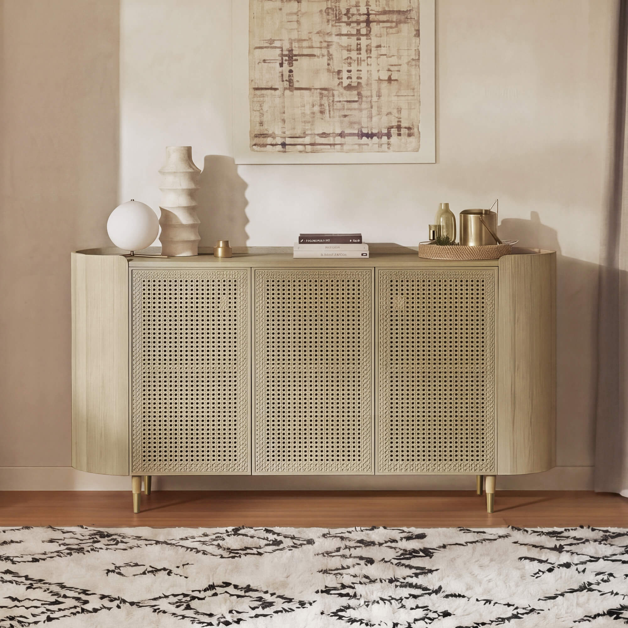 63" Renee Scandinavian Sideboard with Woven Rattan
