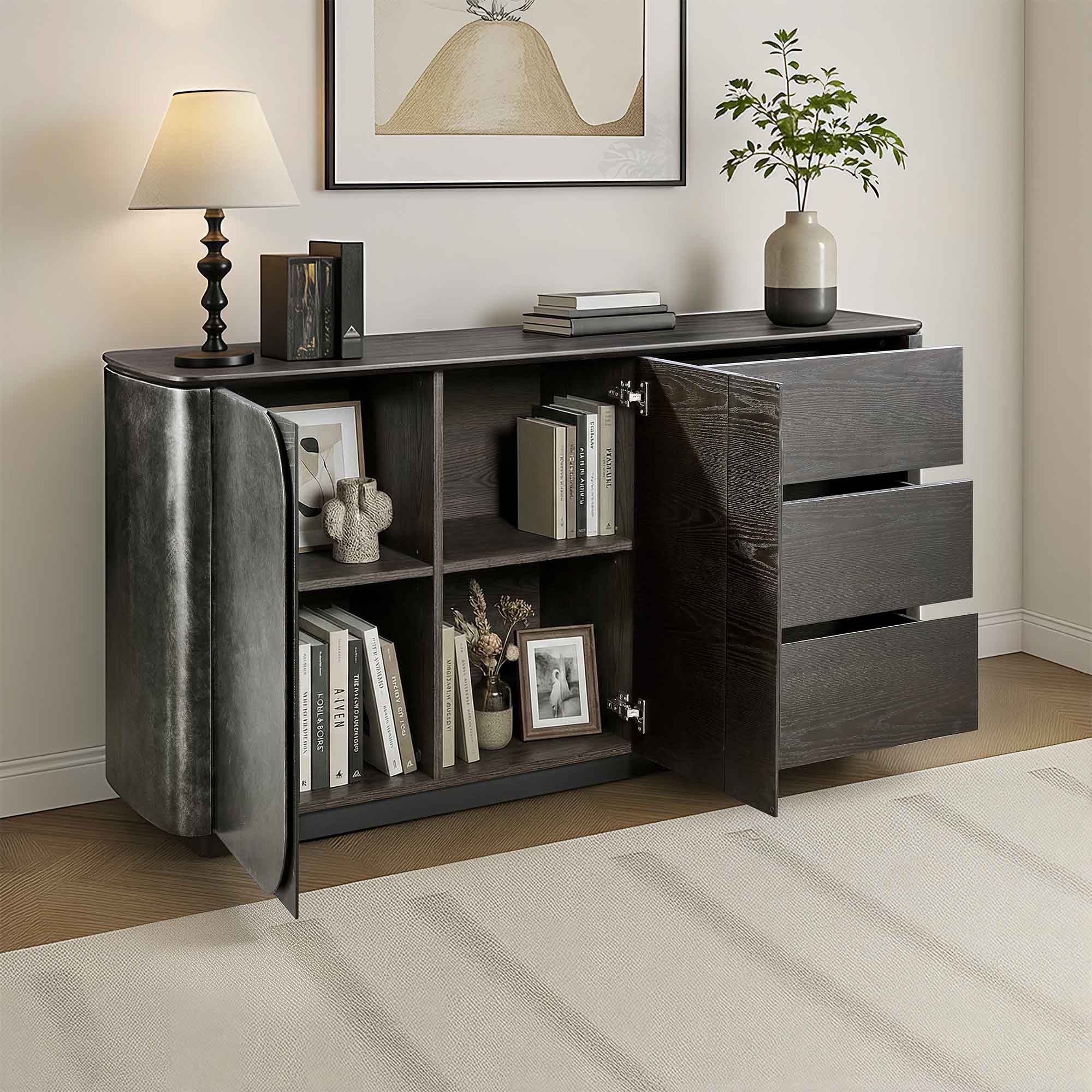 63" Samuel Scandinavian Sideboard with Metallic Lacquer Door - Image 2