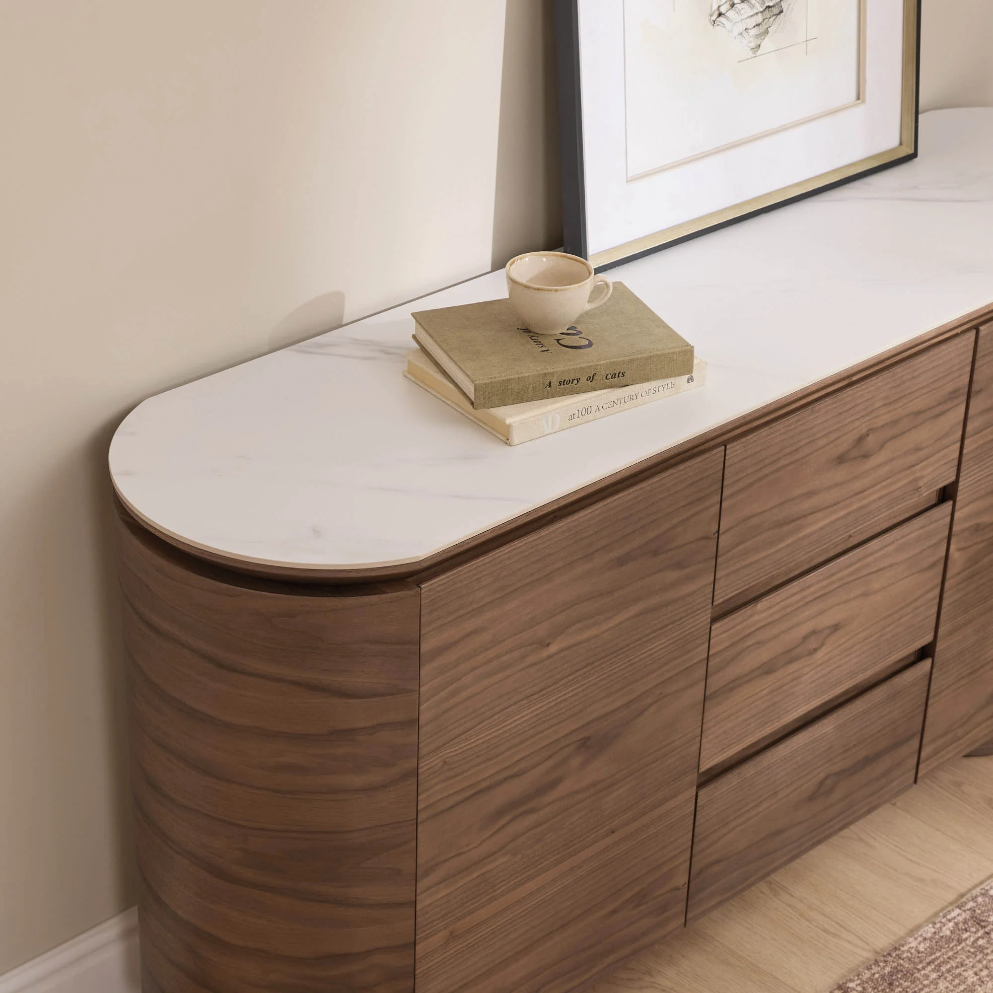 63" Todd Walnut Sideboard with Cylindrical Base - Image 16