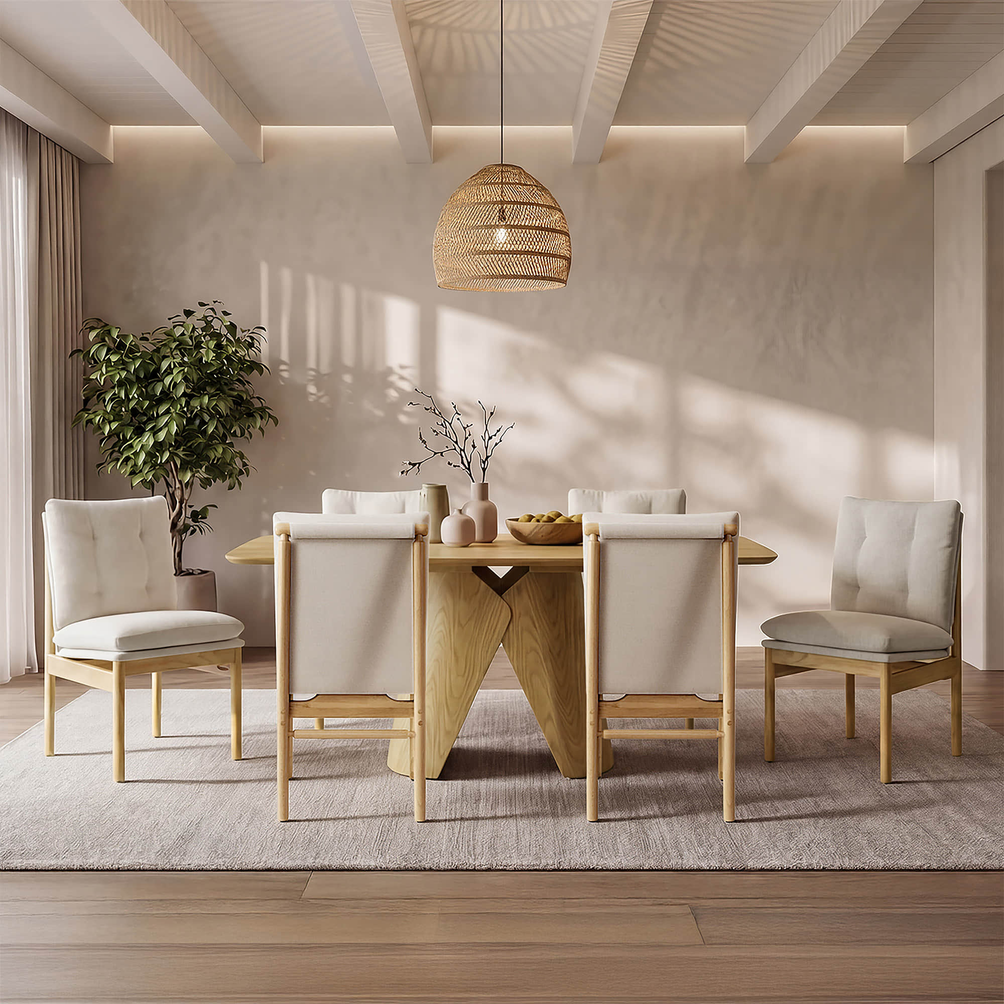 70.9" Elowen Sculptural Wood Base Dining Table Set - Image 2