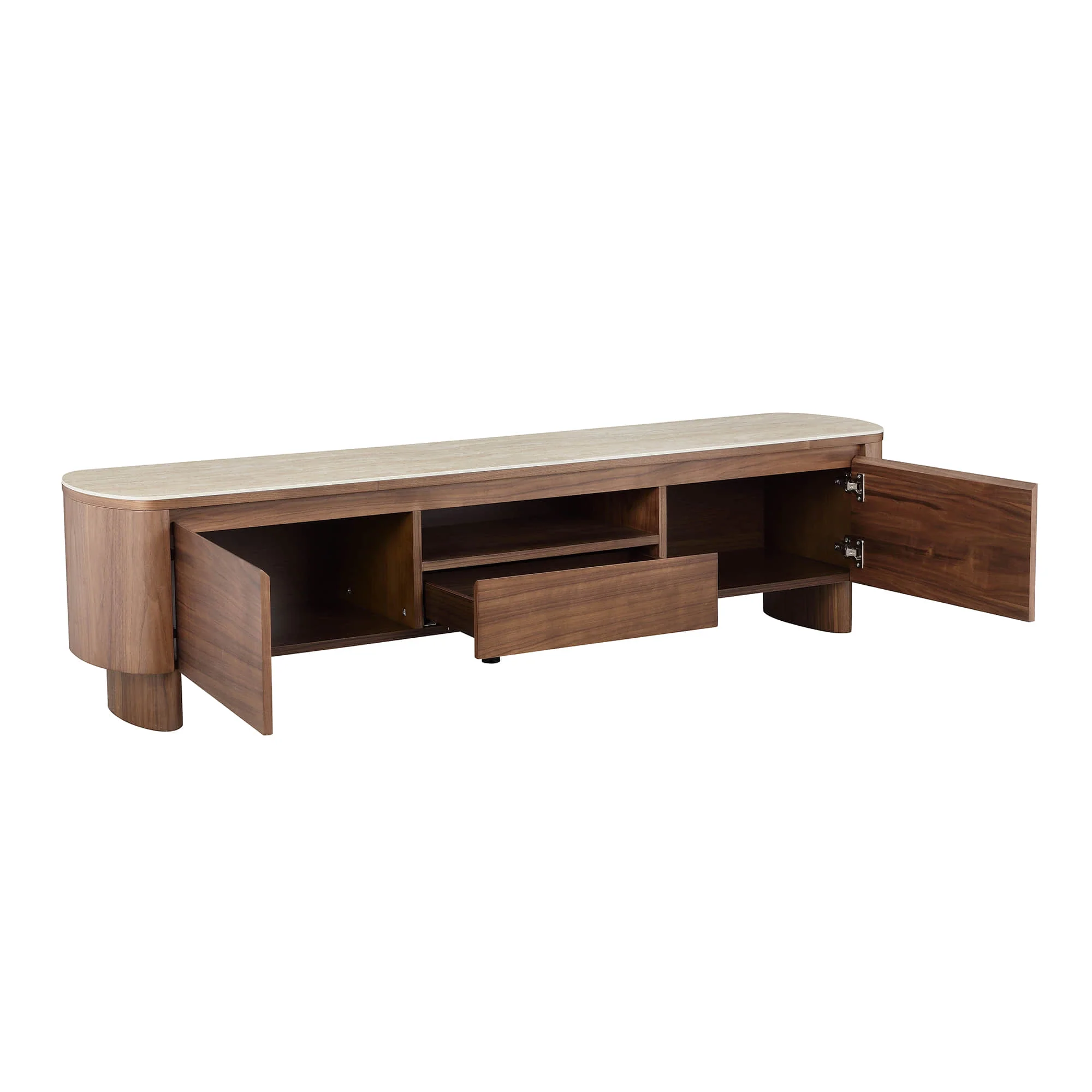 71" Chad Classic Open Shelf Functional TV Stand with Travertine - Image 14