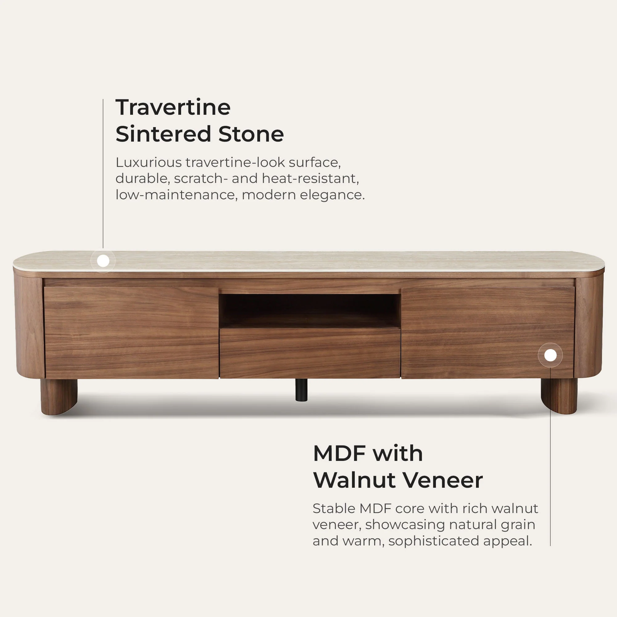 71" Chad Classic Open Shelf Functional TV Stand with Travertine - Image 17