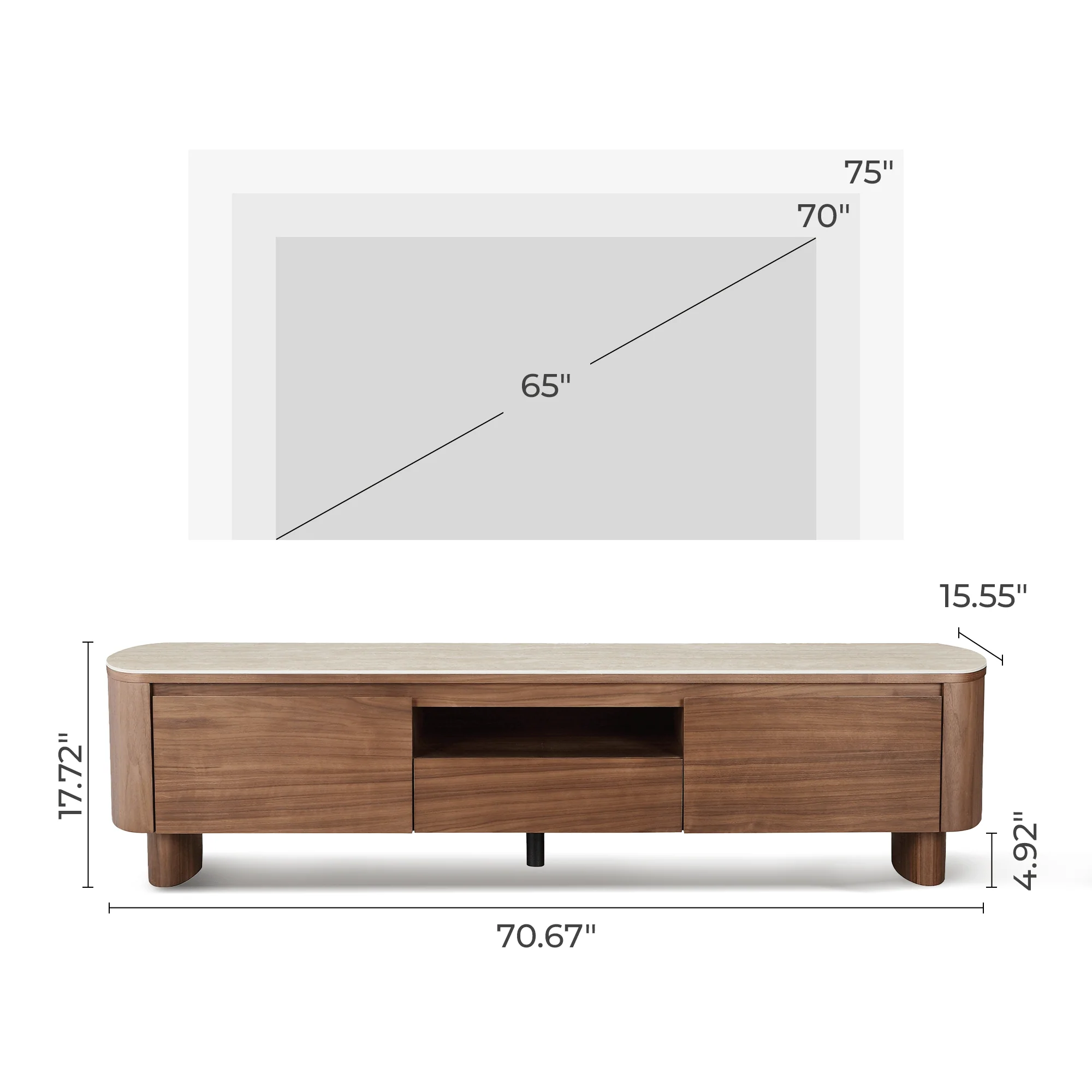 71" Chad Classic Open Shelf Functional TV Stand with Travertine - Image 18