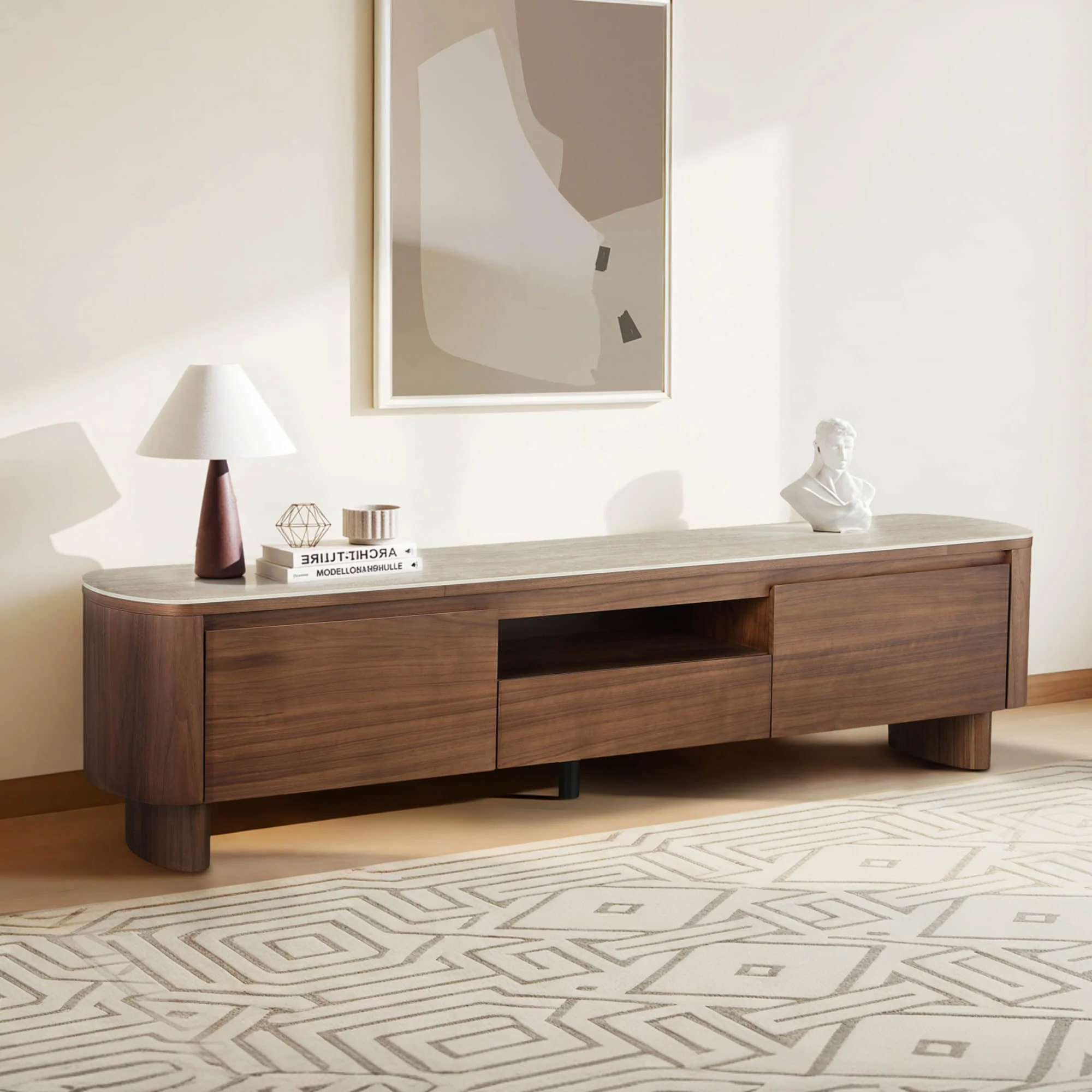 71" Chad Classic Open Shelf Functional TV Stand with Travertine - Image 6