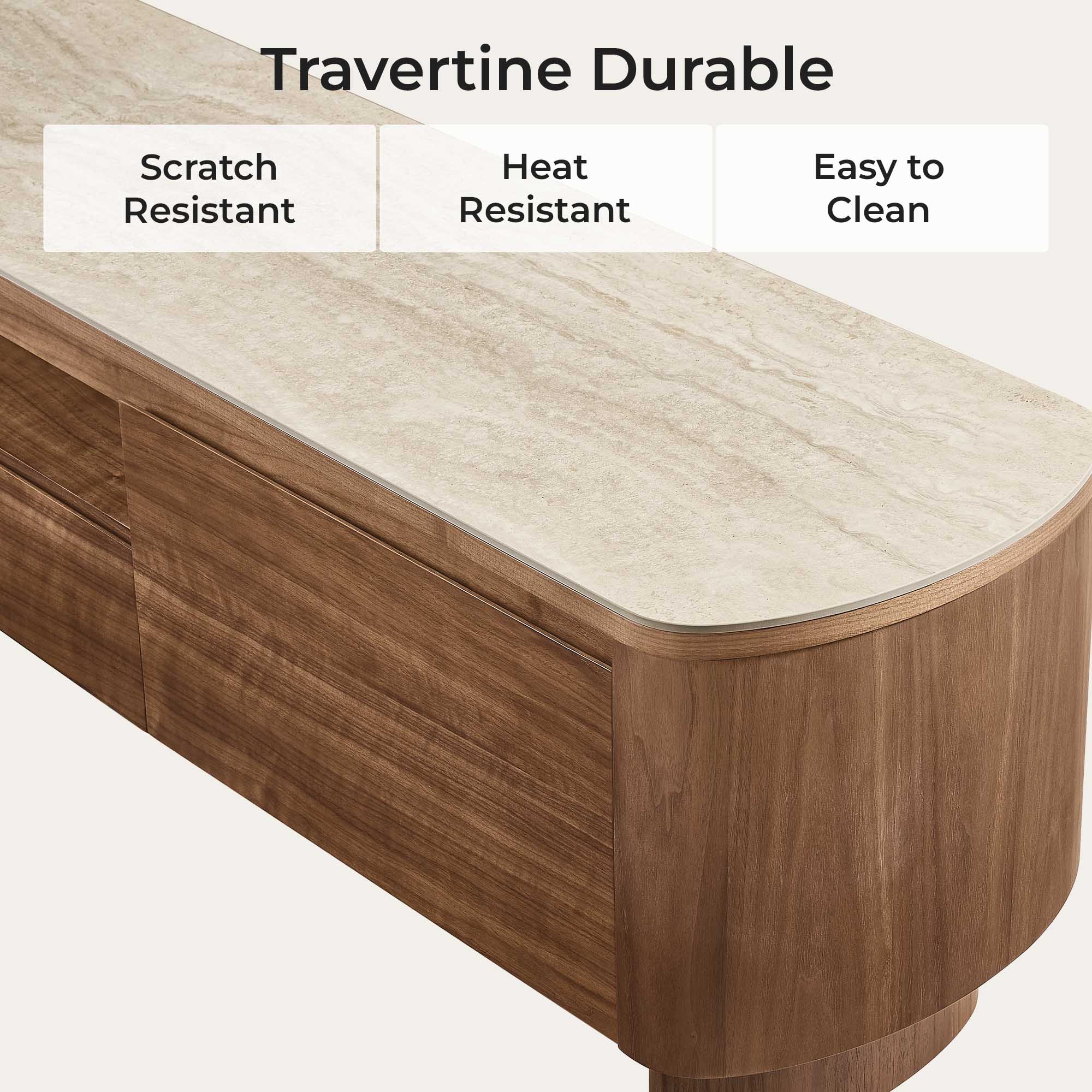71" Chad Classic Open Shelf Functional TV Stand with Travertine - Image 7