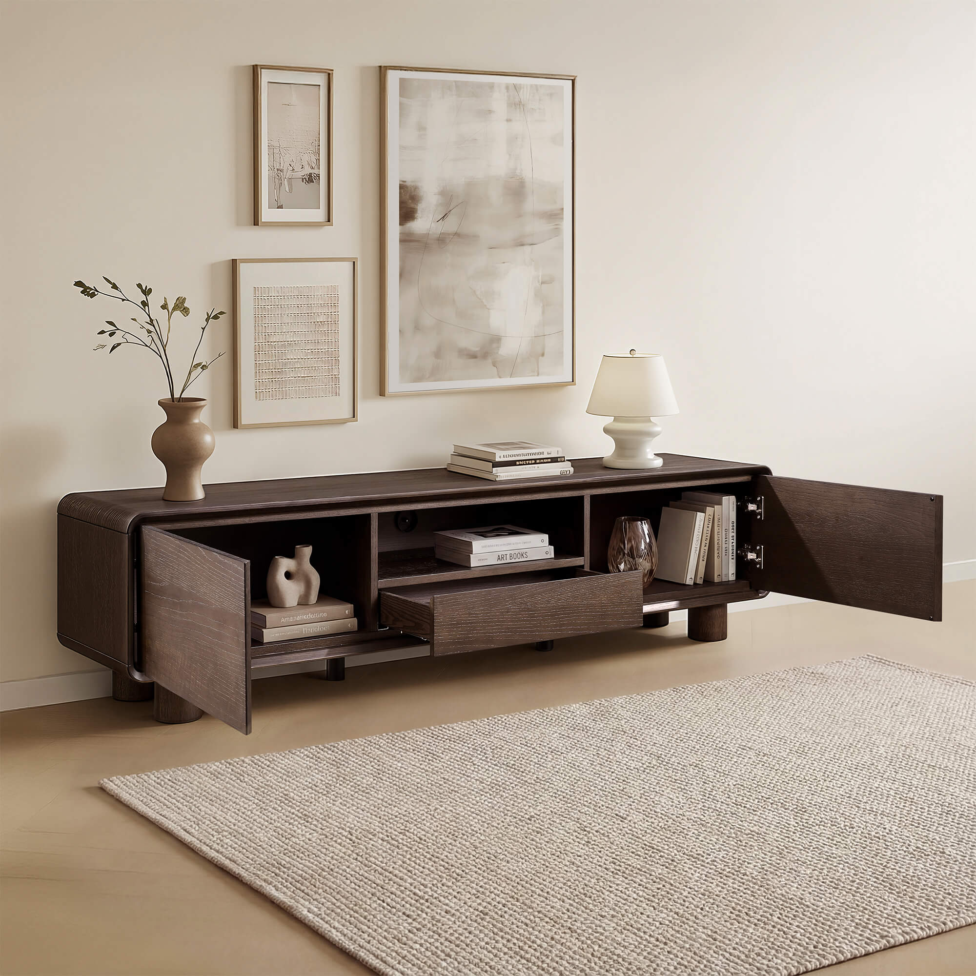 71" Eason Vintage Oak TV Stand with Drawers - Image 3