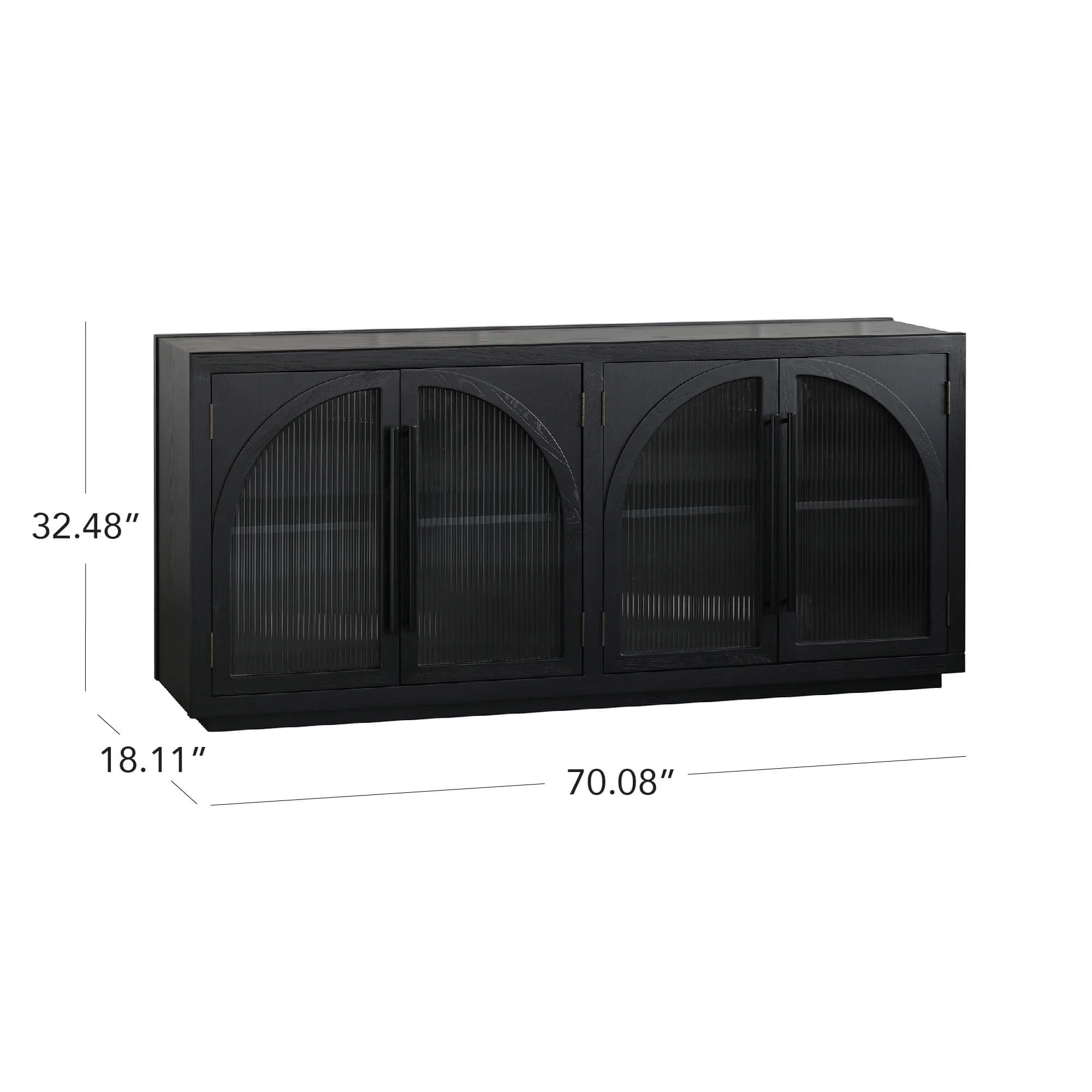 71'' Kyle 4-Door Black Solid Wood Display Sideboard - Image 12