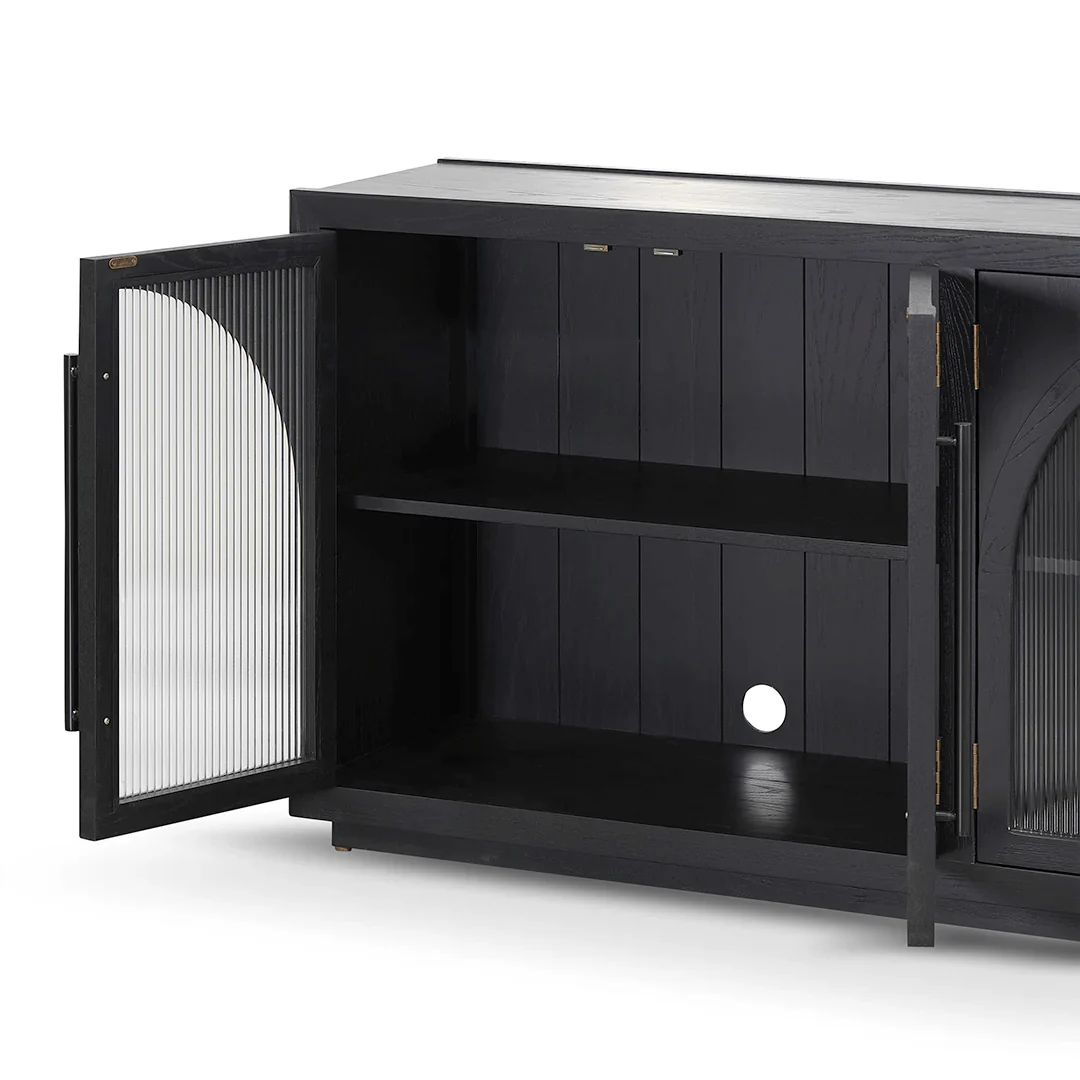 71'' Kyle 4-Door Black Solid Wood Display Sideboard - Image 7