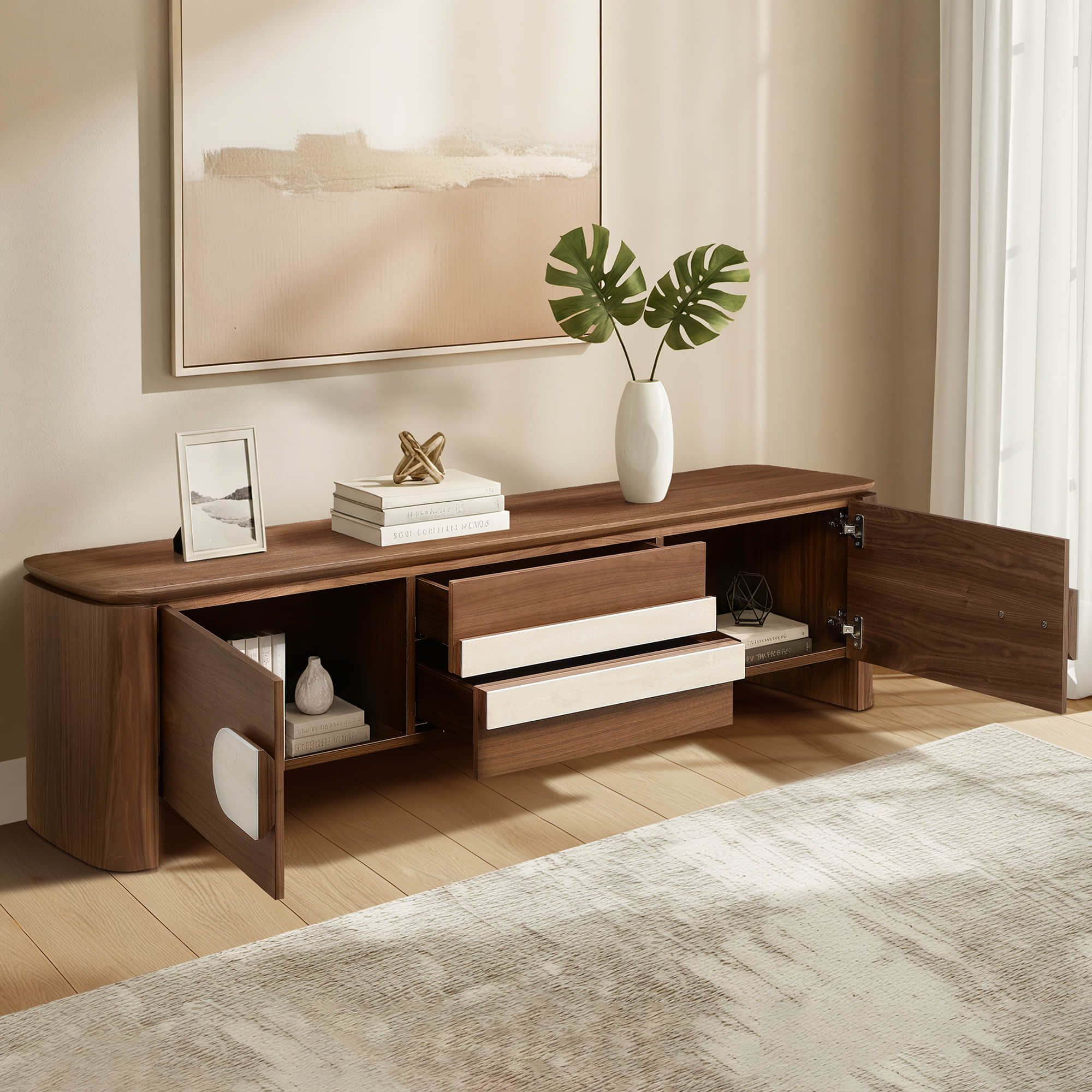71" Otis Modern Wood Stylish Handles TV Stand - Image 3