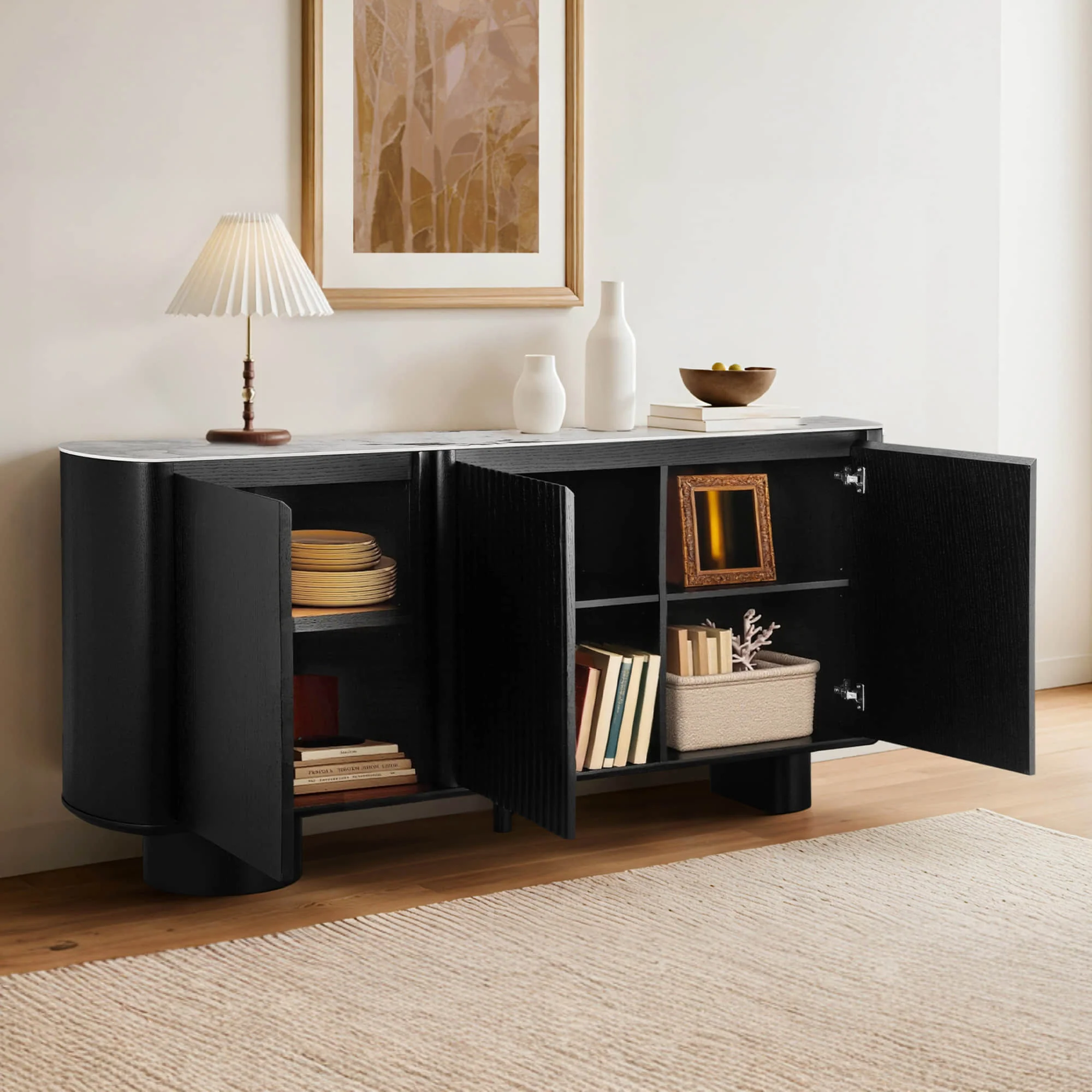 71" Rex Contemporary Fluted Multi-section Sideboard Buffet - Image 3