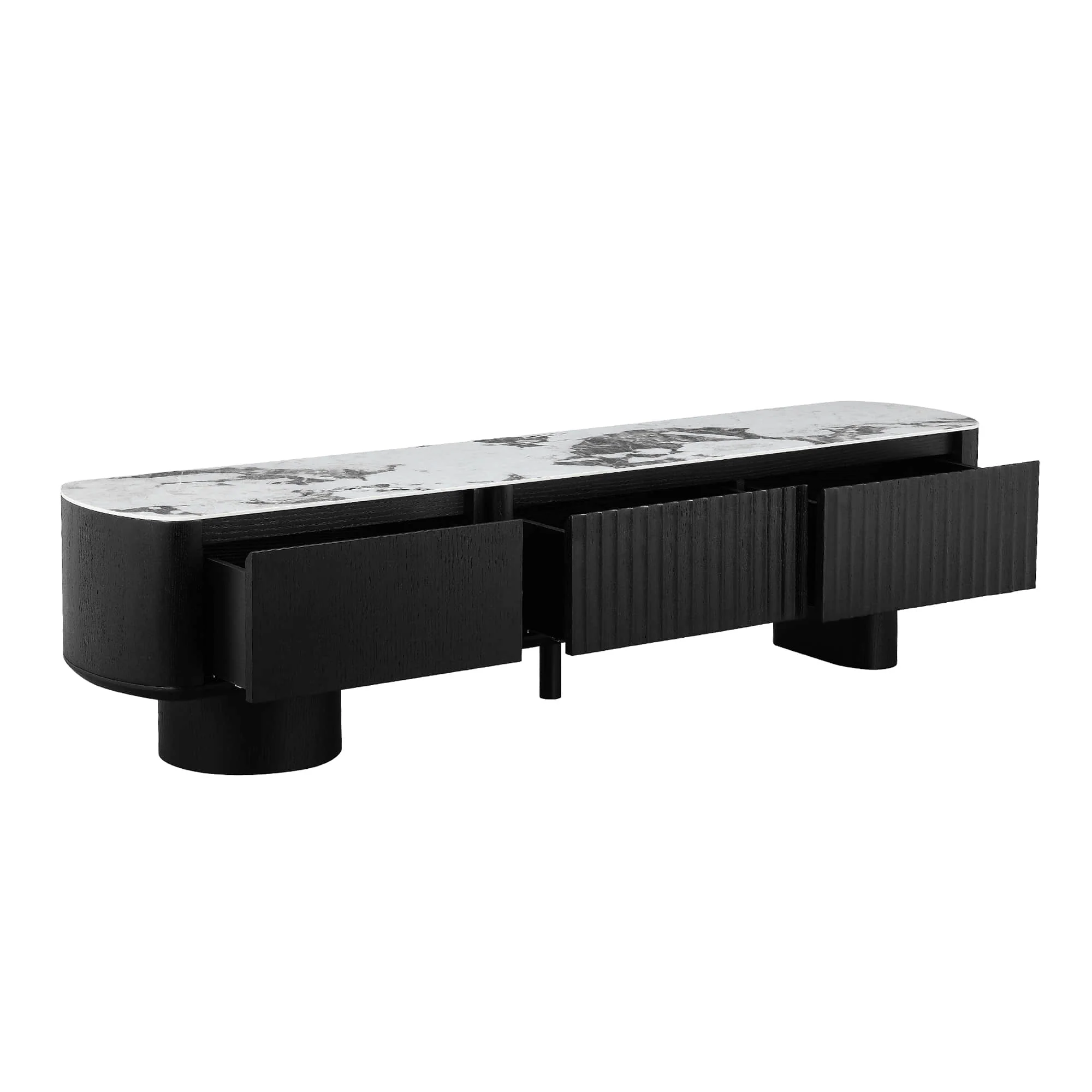 71" Rex Curved Fluted Wooden TV Stand with Drawer - Image 10