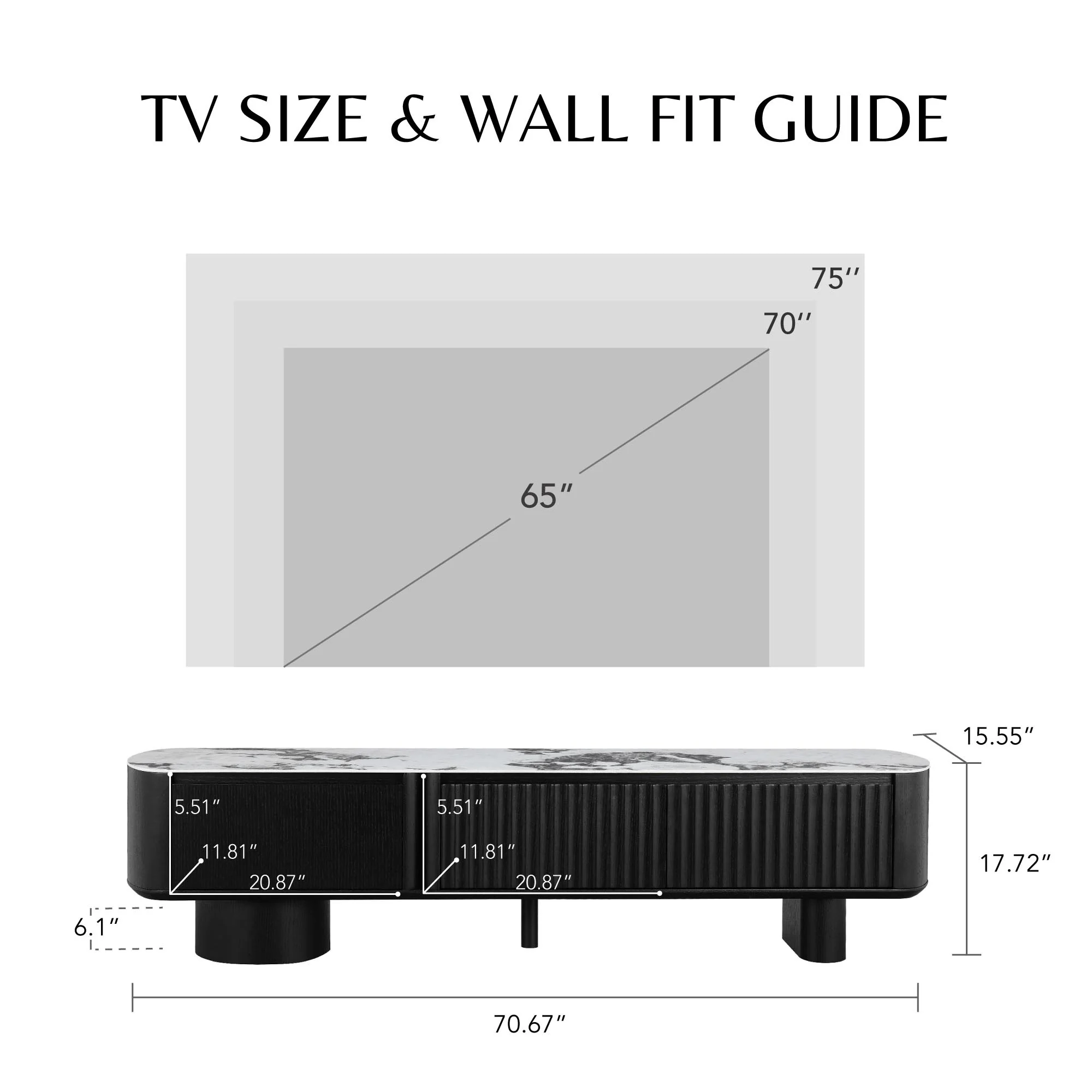 71" Rex Curved Fluted Wooden TV Stand with Drawer - Image 12