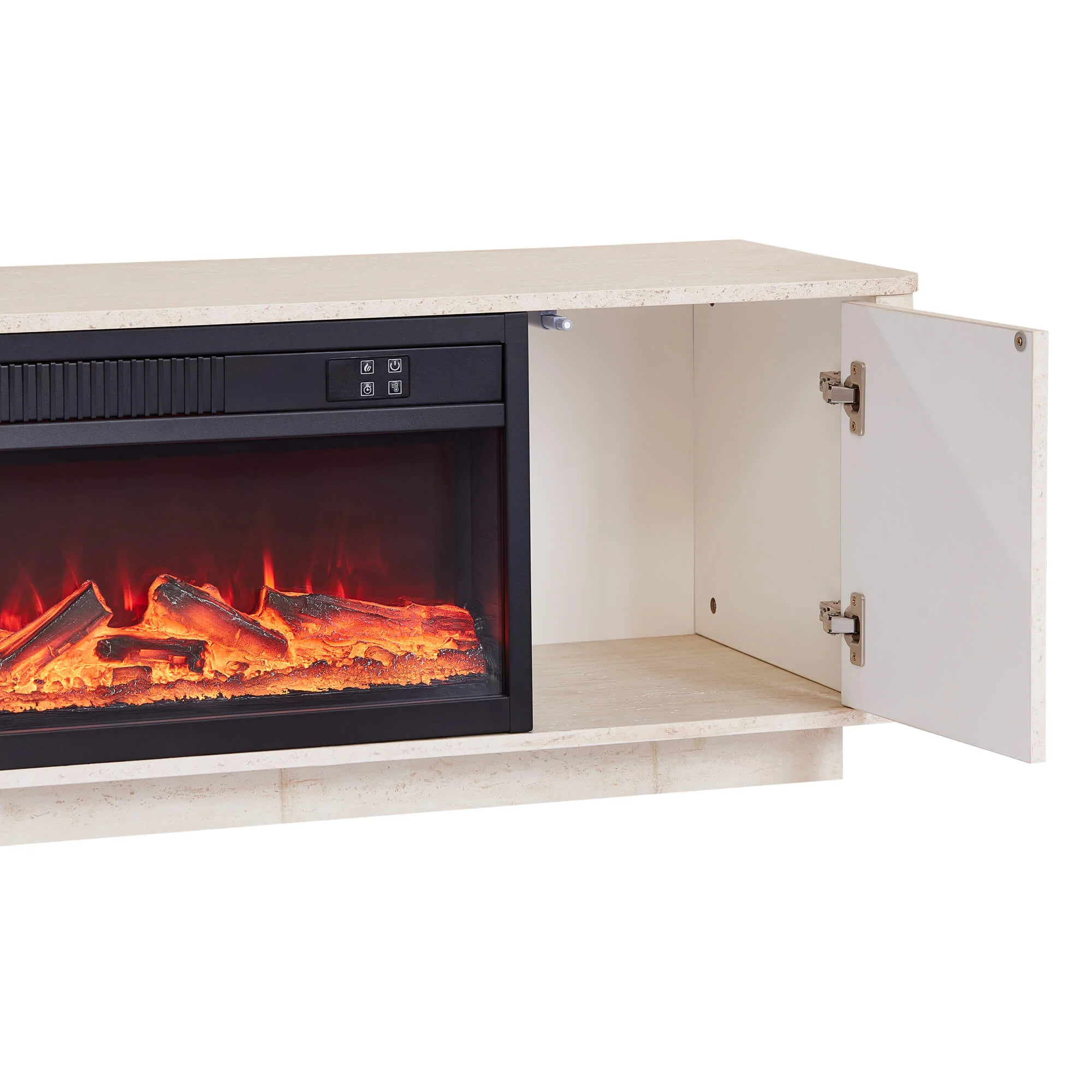 79" Aaron Travertine Electric Fireplace TV Stand - Image 6