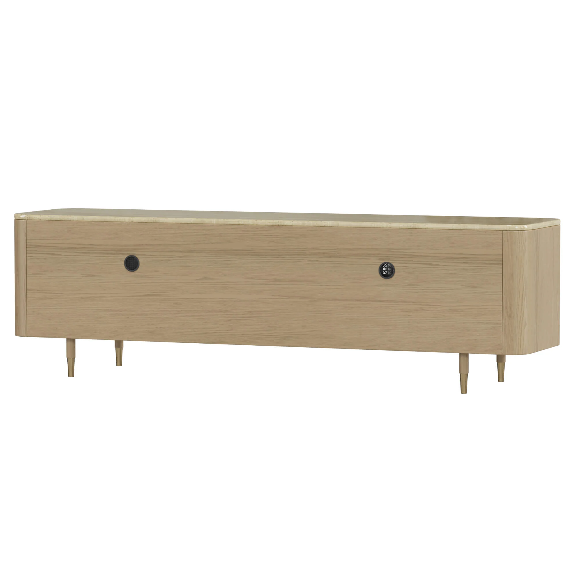 79" Renee Scandinavian Travertine TV Stand with Woven Rattan - Image 13