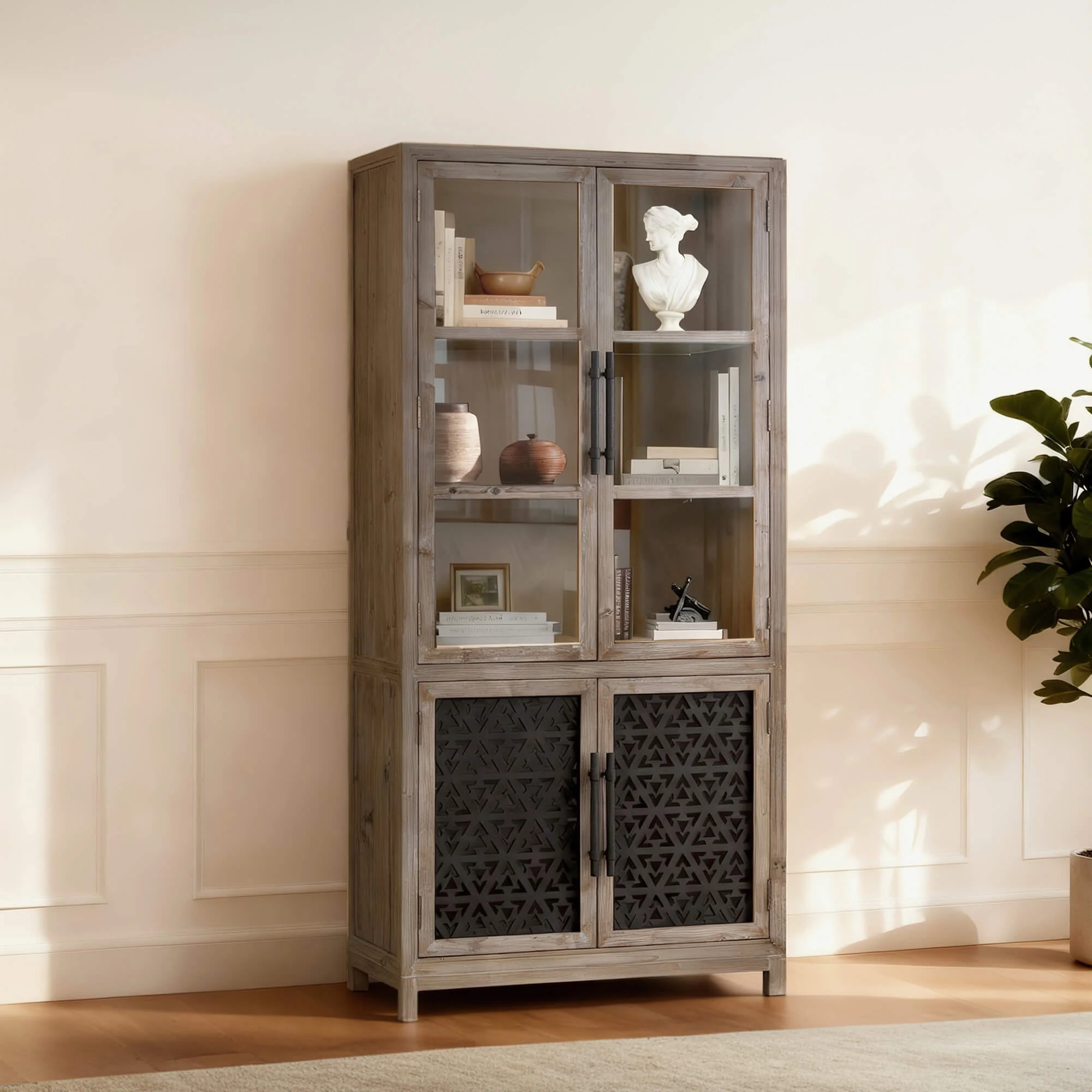 83'' Ethan Farmhouse Solid Wood Tall Display Cabinet Sideboard - Image 3