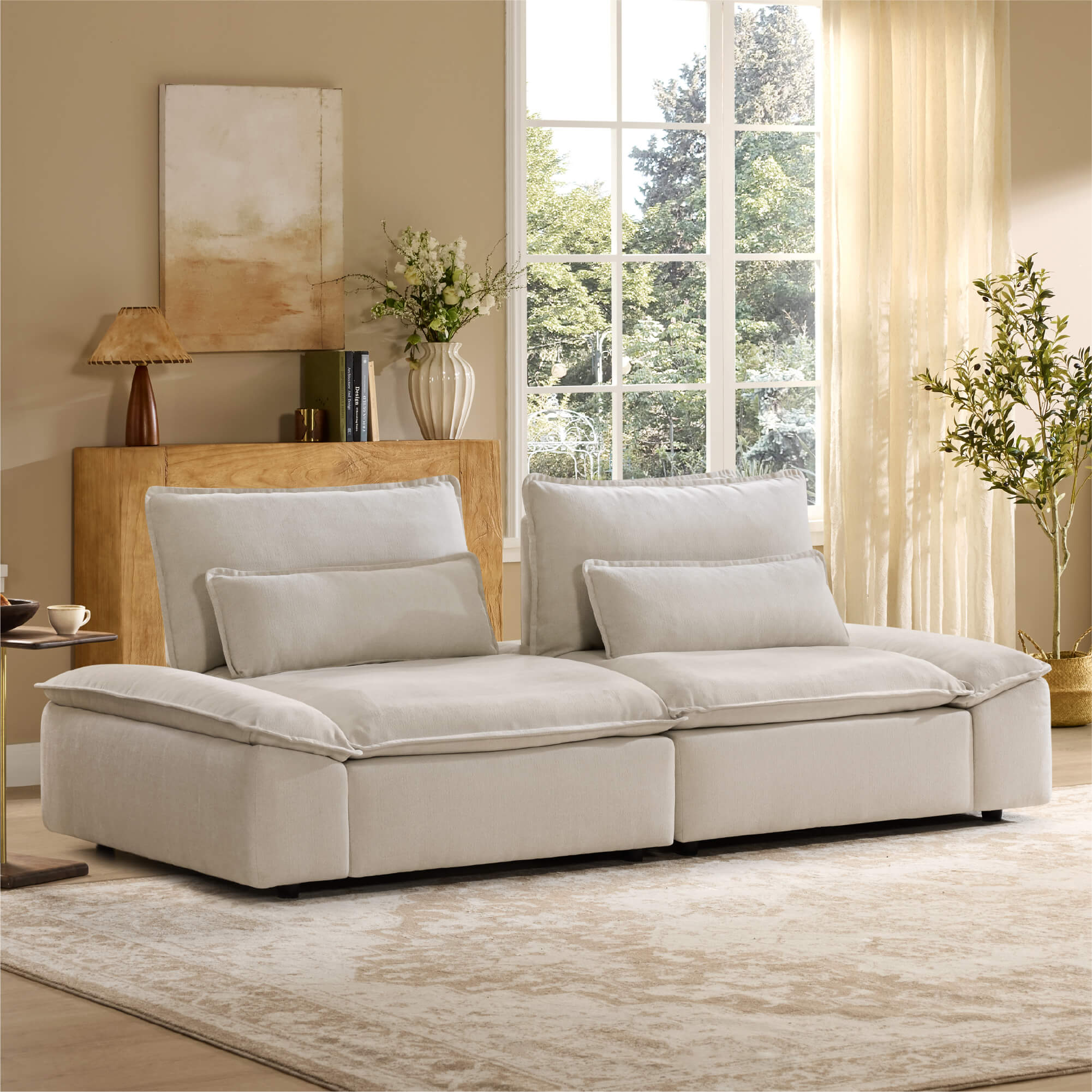 Ace Minimalist Chenille Adjustable Backrest 2-Seater Sofa with Storage Armrest - Image 29