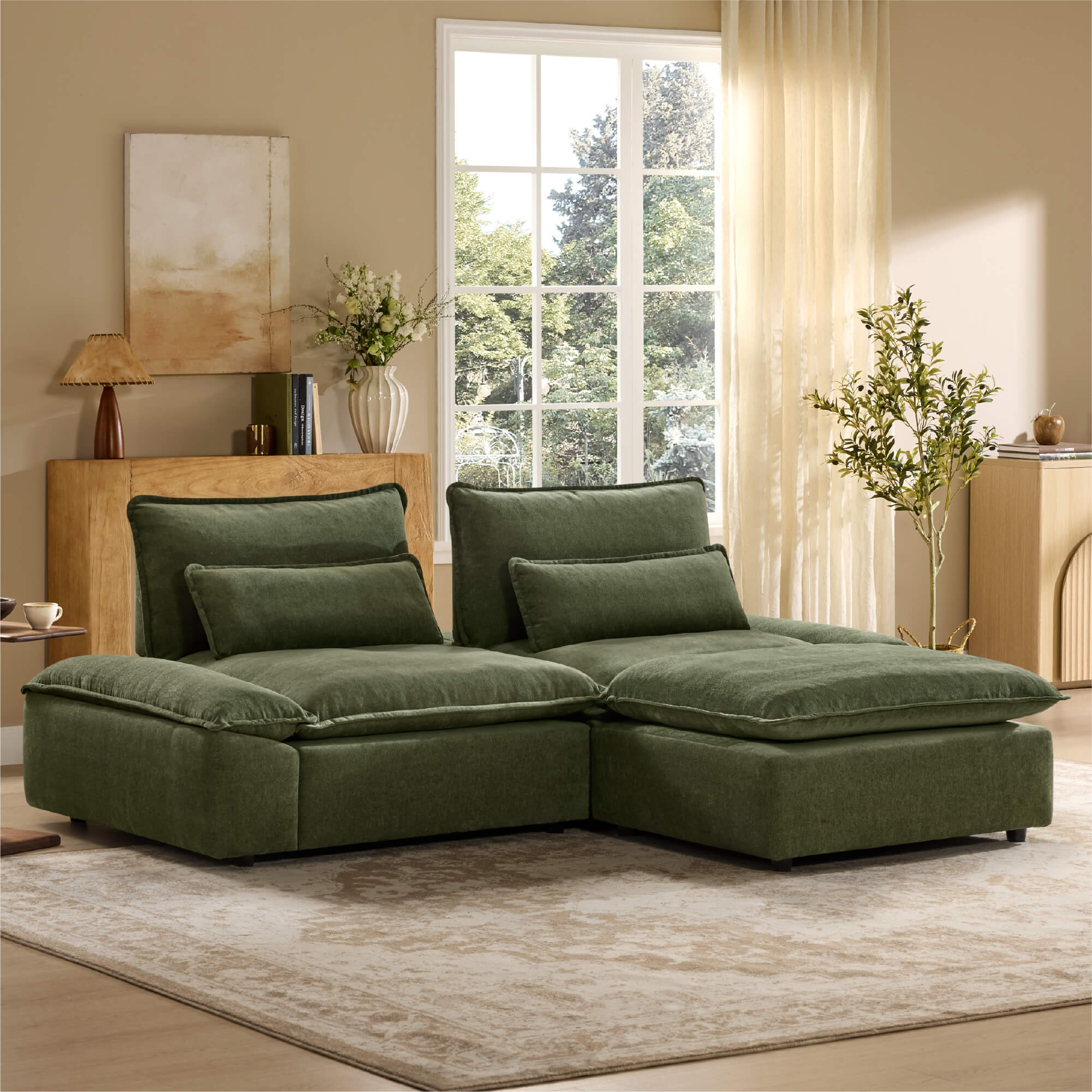 Ace Minimalist Chenille Adjustable Backrest 3-Seater Modular Sofa with Storage Armrest - Image 10