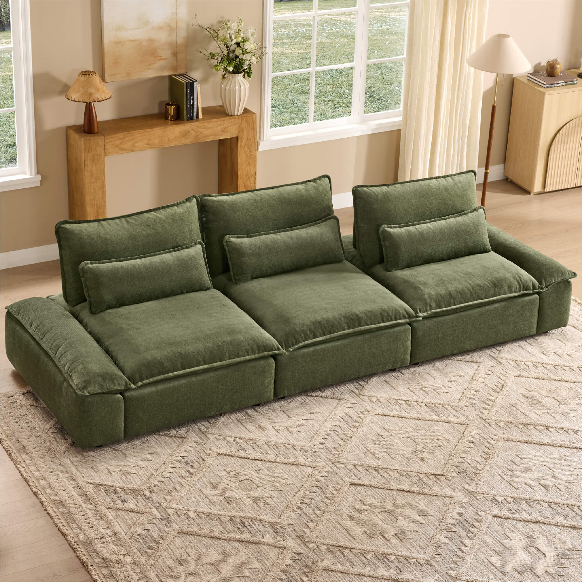 Ace Minimalist Chenille Adjustable Backrest 3-Seater Modular Sofa with Storage Armrest - Image 12