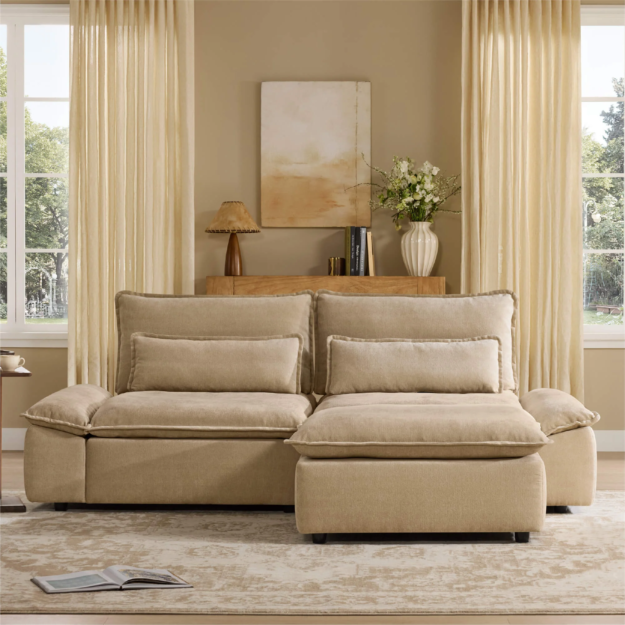 Ace Minimalist Chenille Adjustable Backrest 3-Seater Modular Sofa with Storage Armrest - Image 27