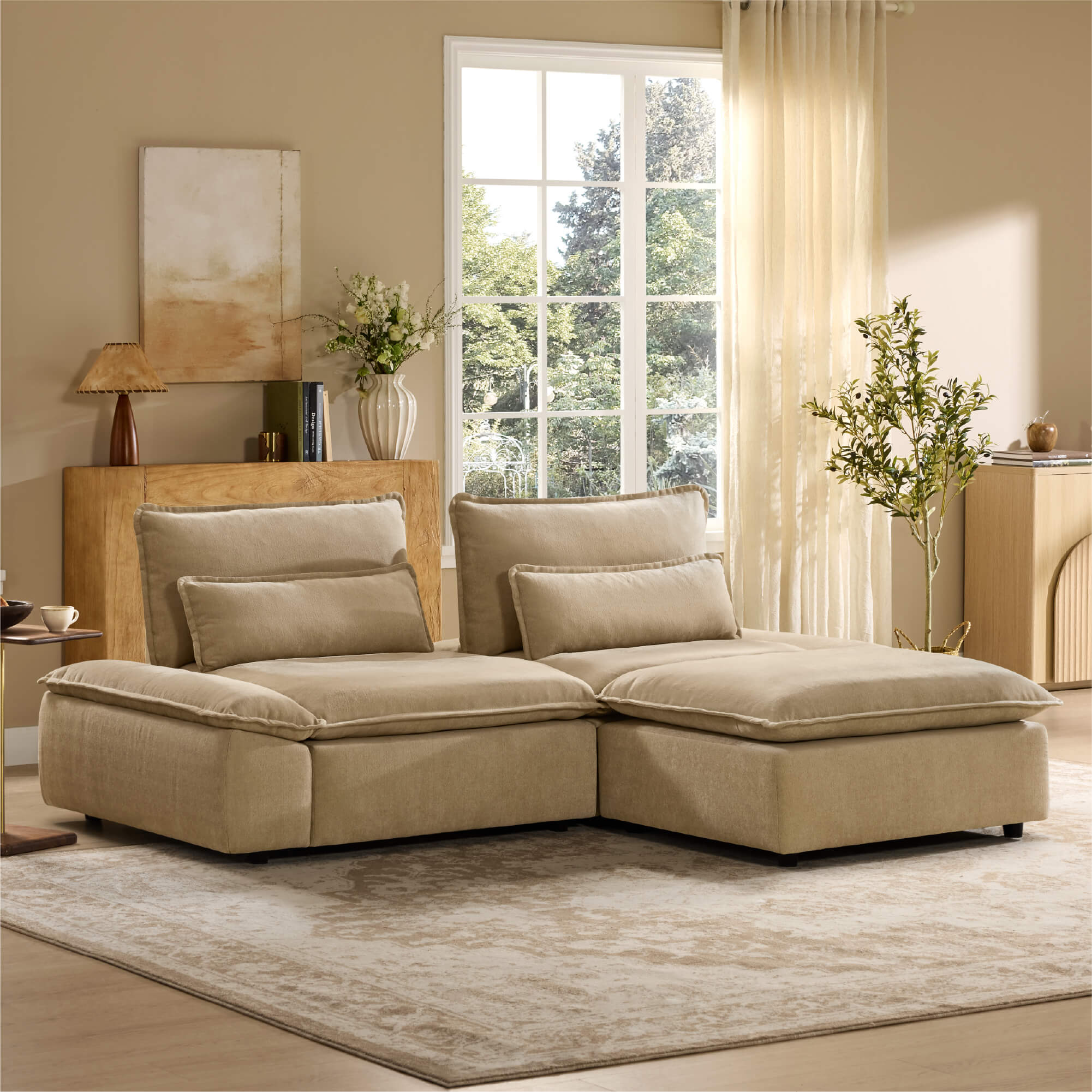 Ace Minimalist Chenille Adjustable Backrest 3-Seater Modular Sofa with Storage Armrest - Image 28