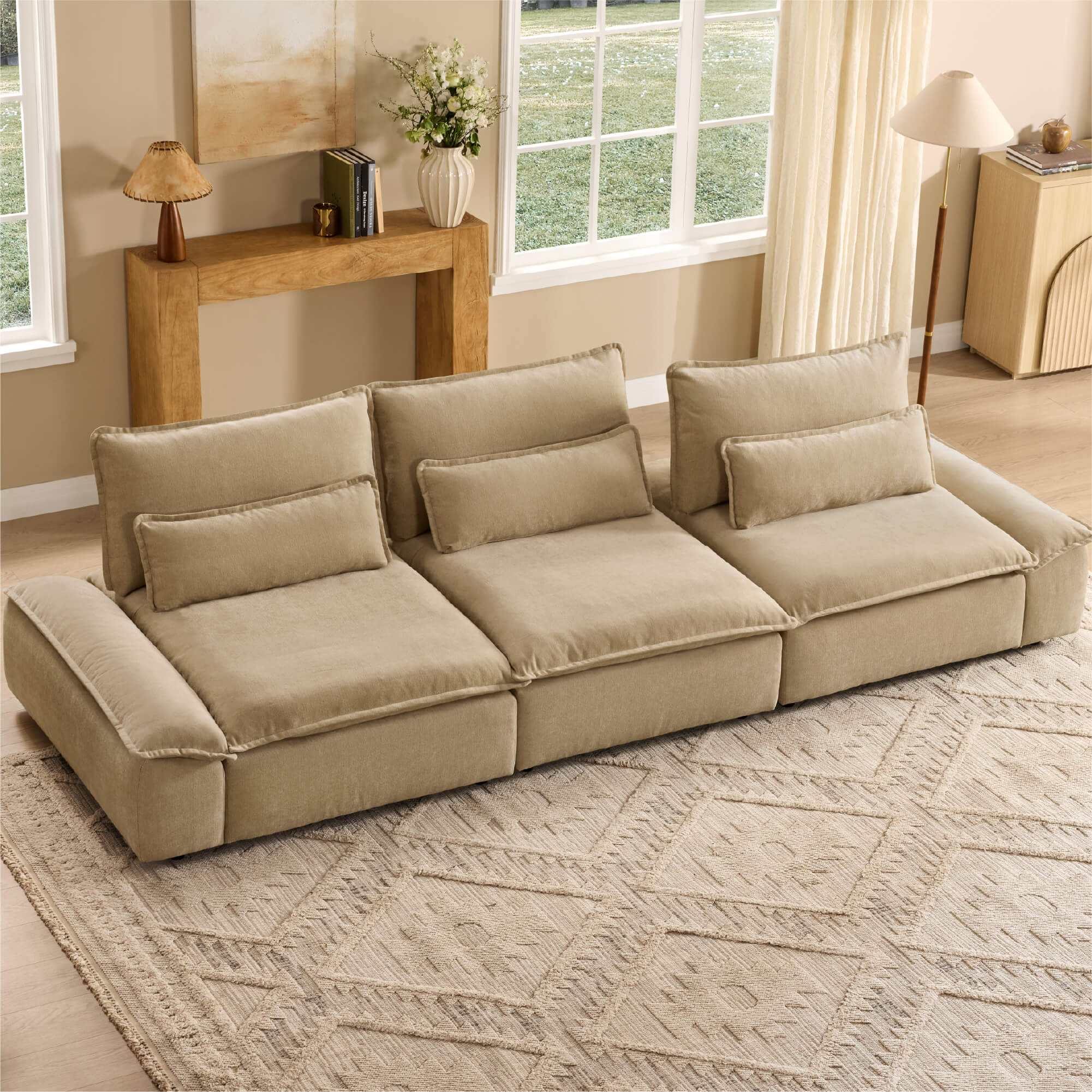 Ace Minimalist Chenille Adjustable Backrest 3-Seater Modular Sofa with Storage Armrest - Image 29