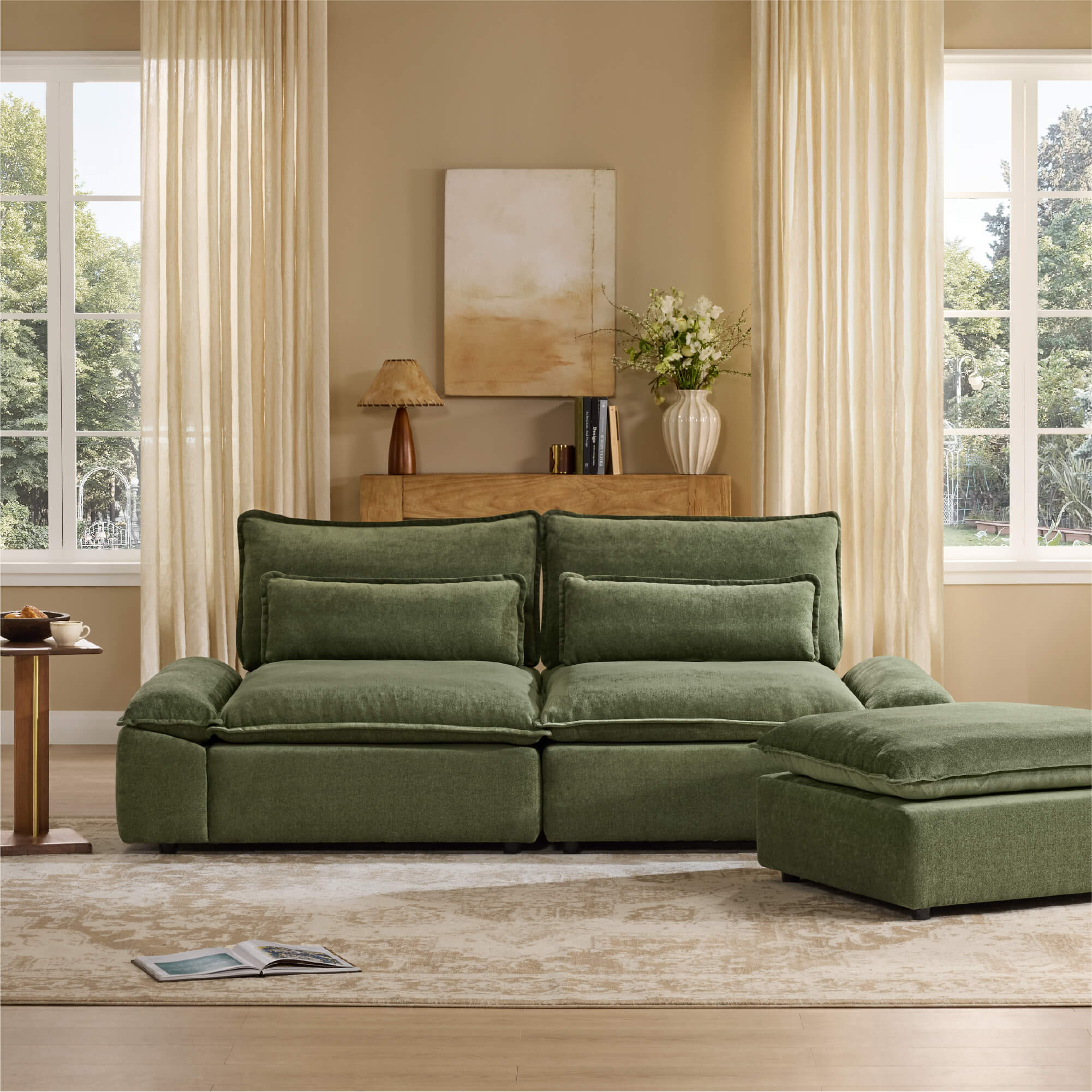 Ace Minimalist Chenille Adjustable Backrest 3-Seater Modular Sofa with Storage Armrest - Image 3