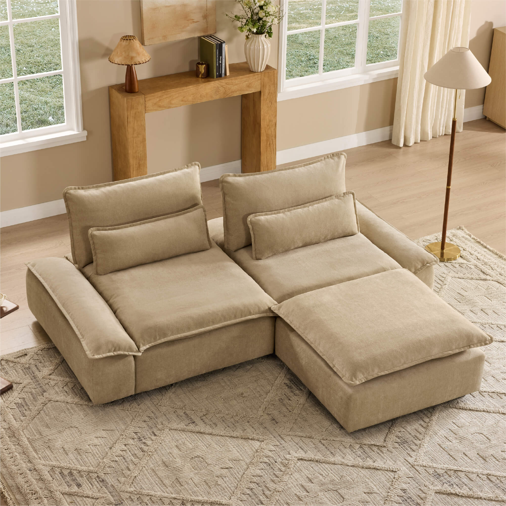 Ace Minimalist Chenille Adjustable Backrest 3-Seater Modular Sofa with Storage Armrest - Image 30