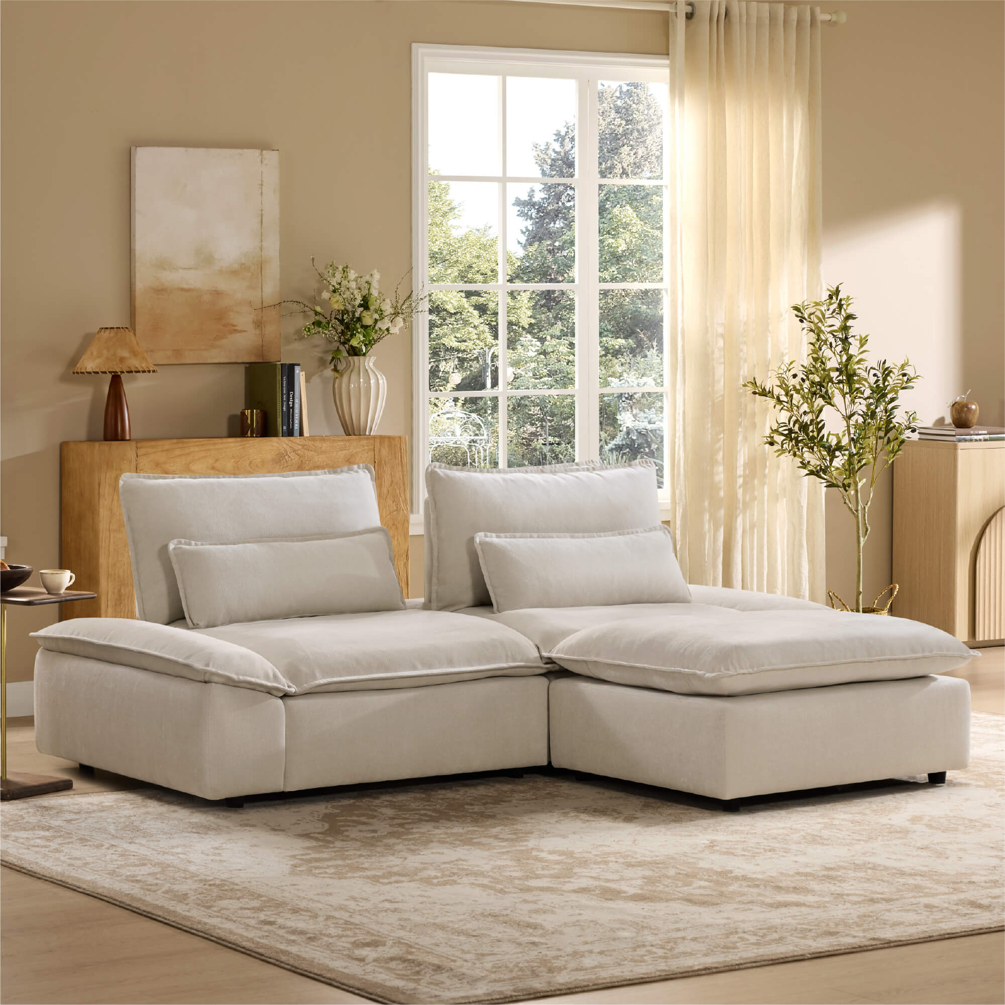 Ace Minimalist Chenille Adjustable Backrest 3-Seater Modular Sofa with Storage Armrest - Image 47