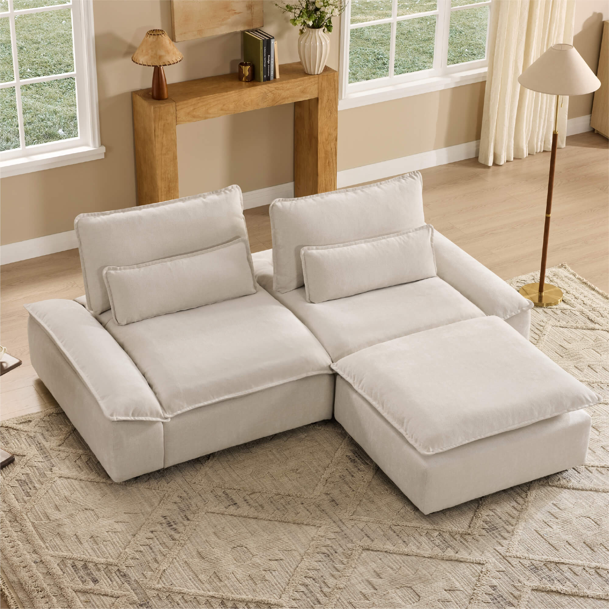 Ace Minimalist Chenille Adjustable Backrest 3-Seater Modular Sofa with Storage Armrest - Image 49