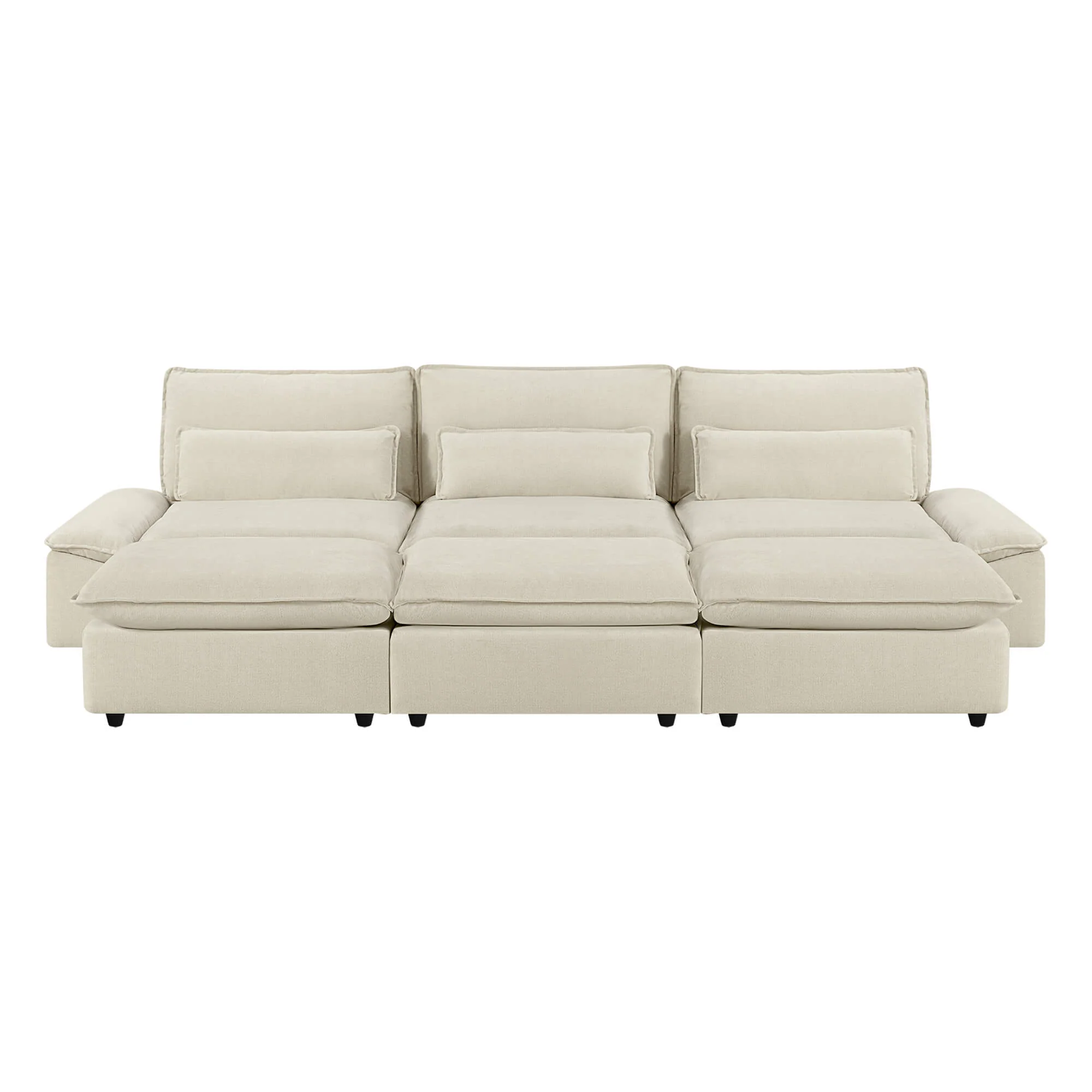 Ace Minimalist Chenille Adjustable Backrest 3-Seater Modular Sofa with Storage Armrest - Image 51