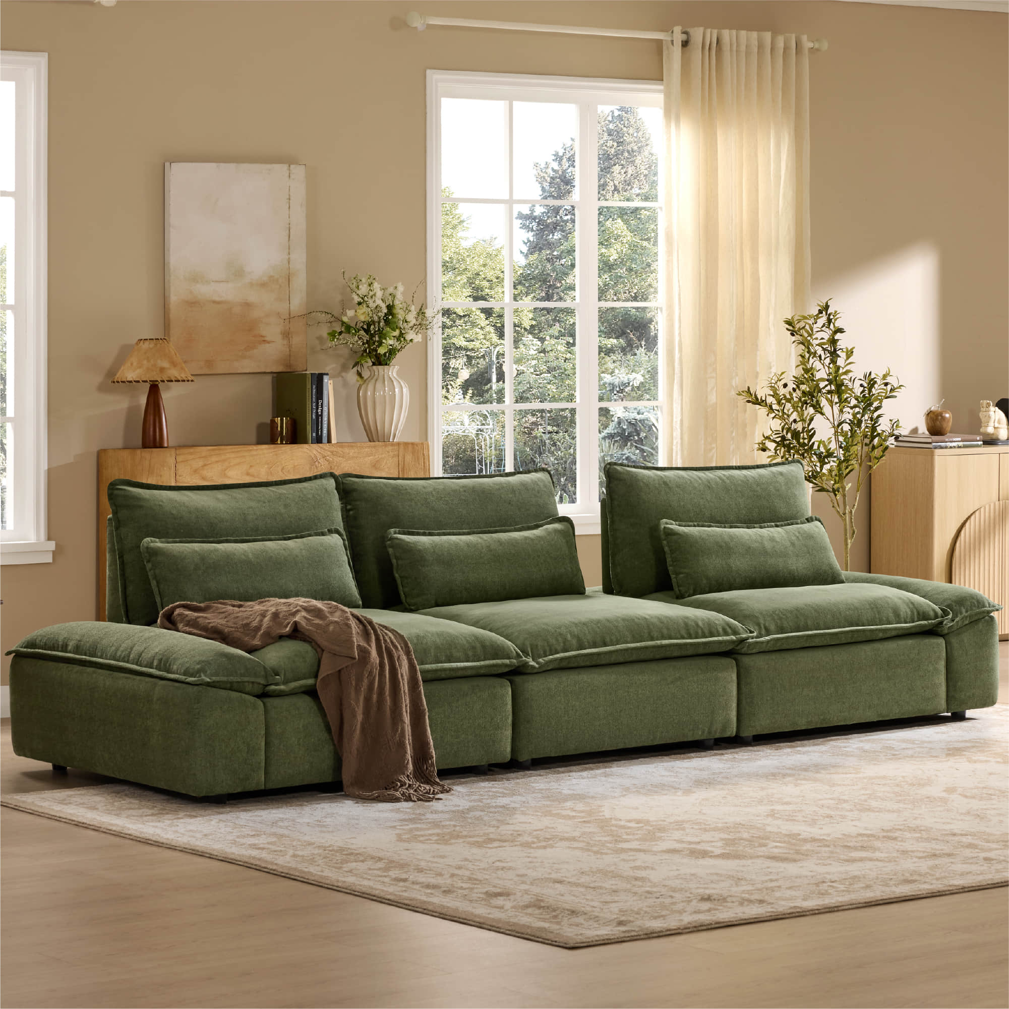 Ace Minimalist Chenille Adjustable Backrest 3-Seater Modular Sofa with Storage Armrest - Image 70