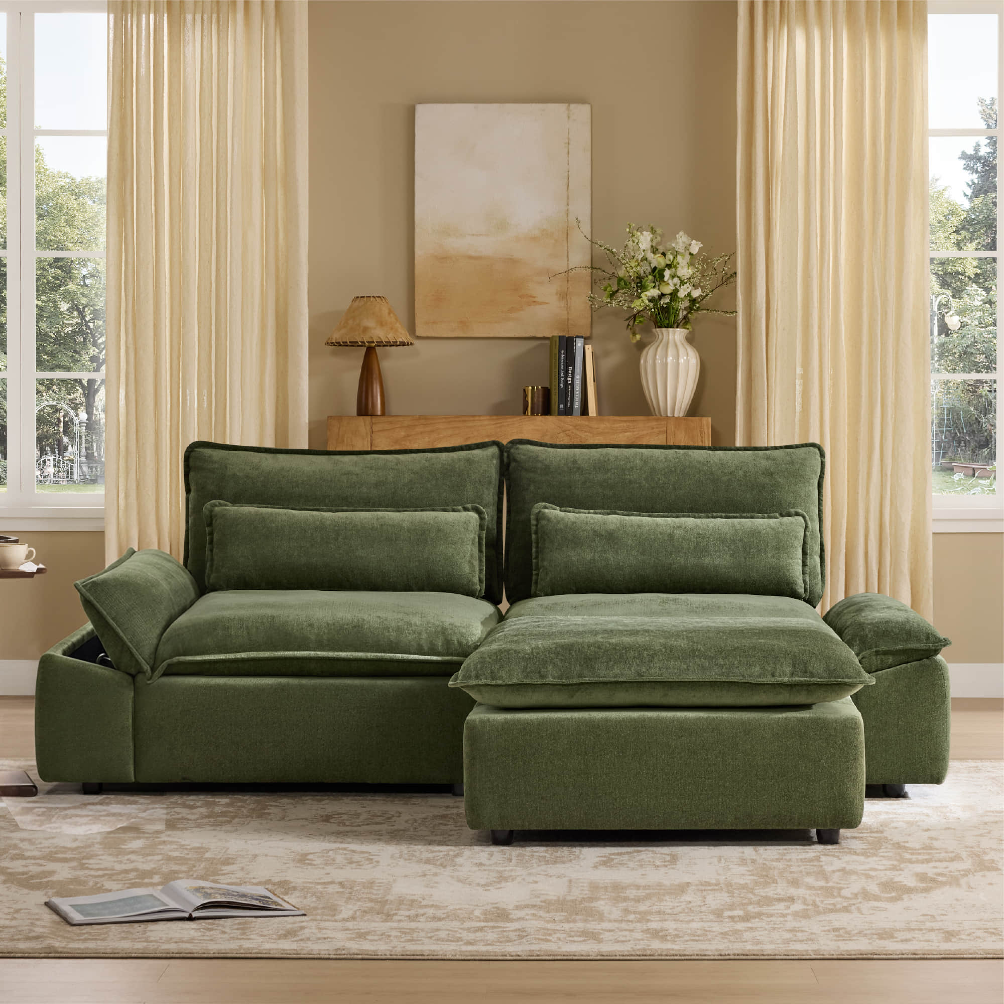 Ace Minimalist Chenille Adjustable Backrest 3-Seater Modular Sofa with Storage Armrest - Image 9