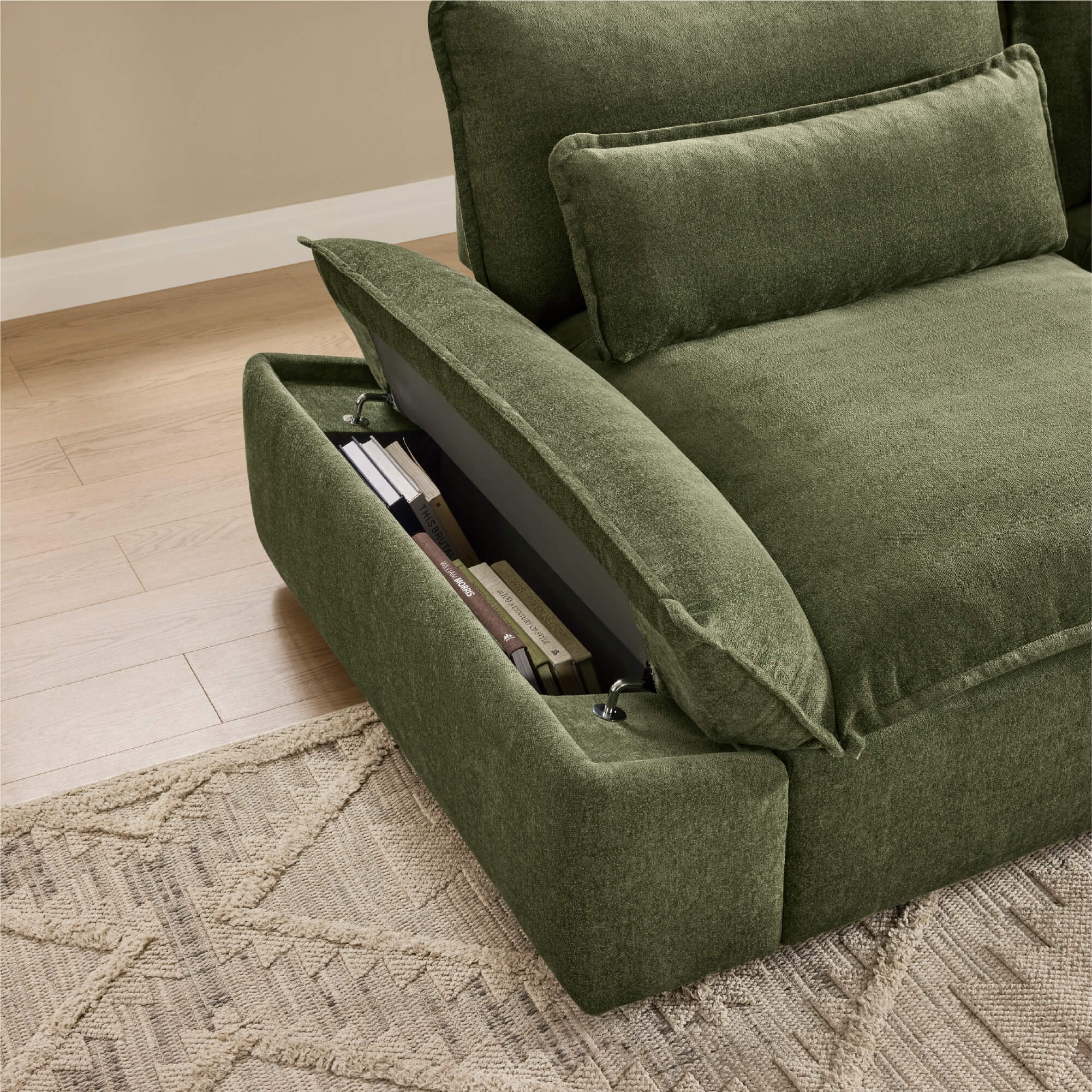 Ace Minimalist Chenille Adjustable Backrest 4-Seater Modular Sofa with Storage Armrest - Image 11