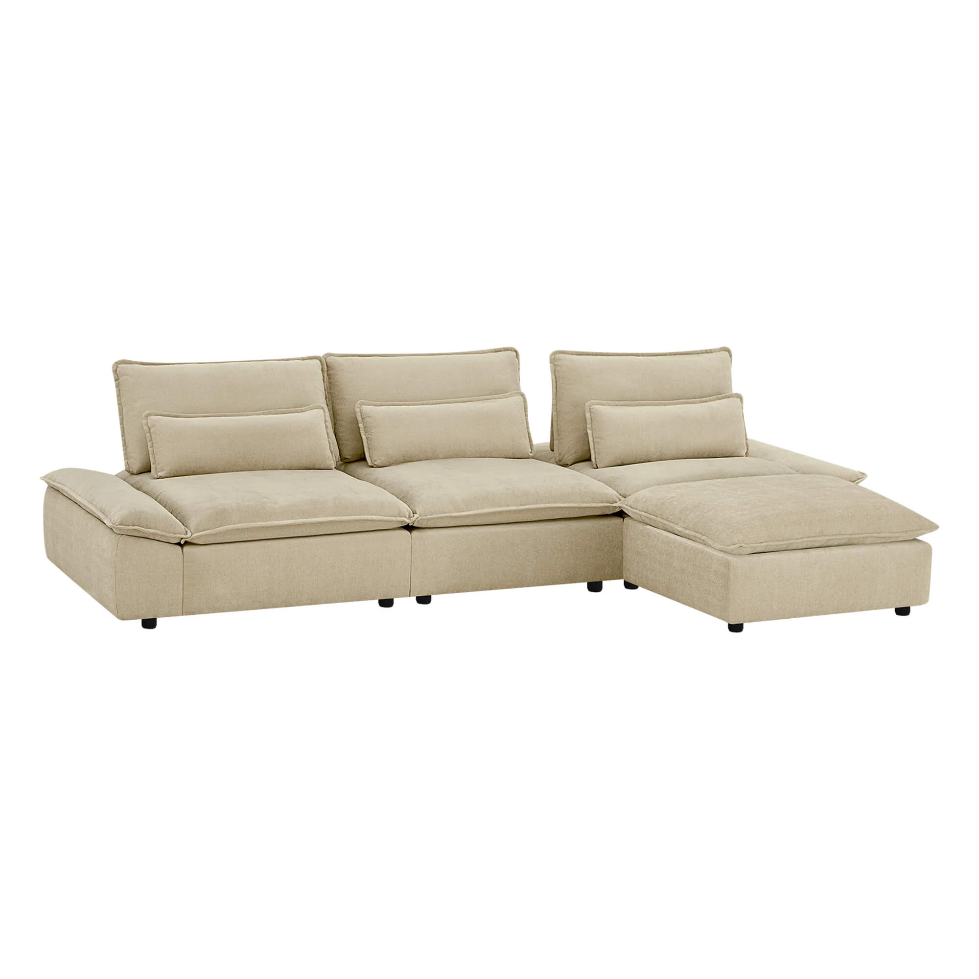 Ace Minimalist Chenille Adjustable Backrest 4-Seater Modular Sofa with Storage Armrest - Image 22