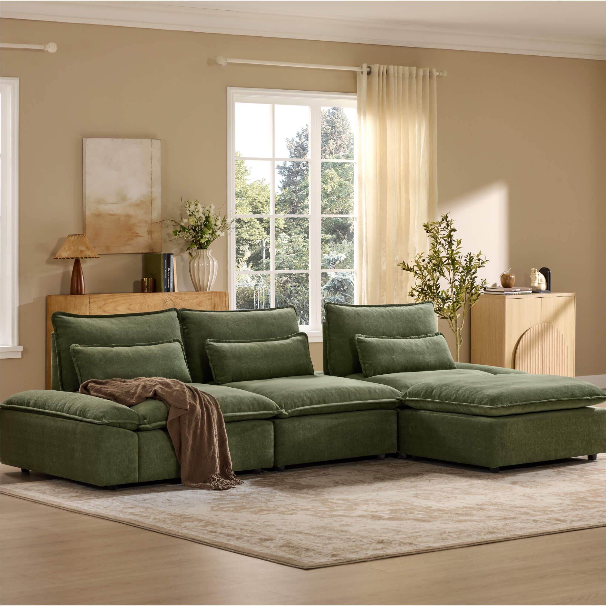 Ace Minimalist Chenille Adjustable Backrest 4-Seater Modular Sofa with Storage Armrest - Image 3