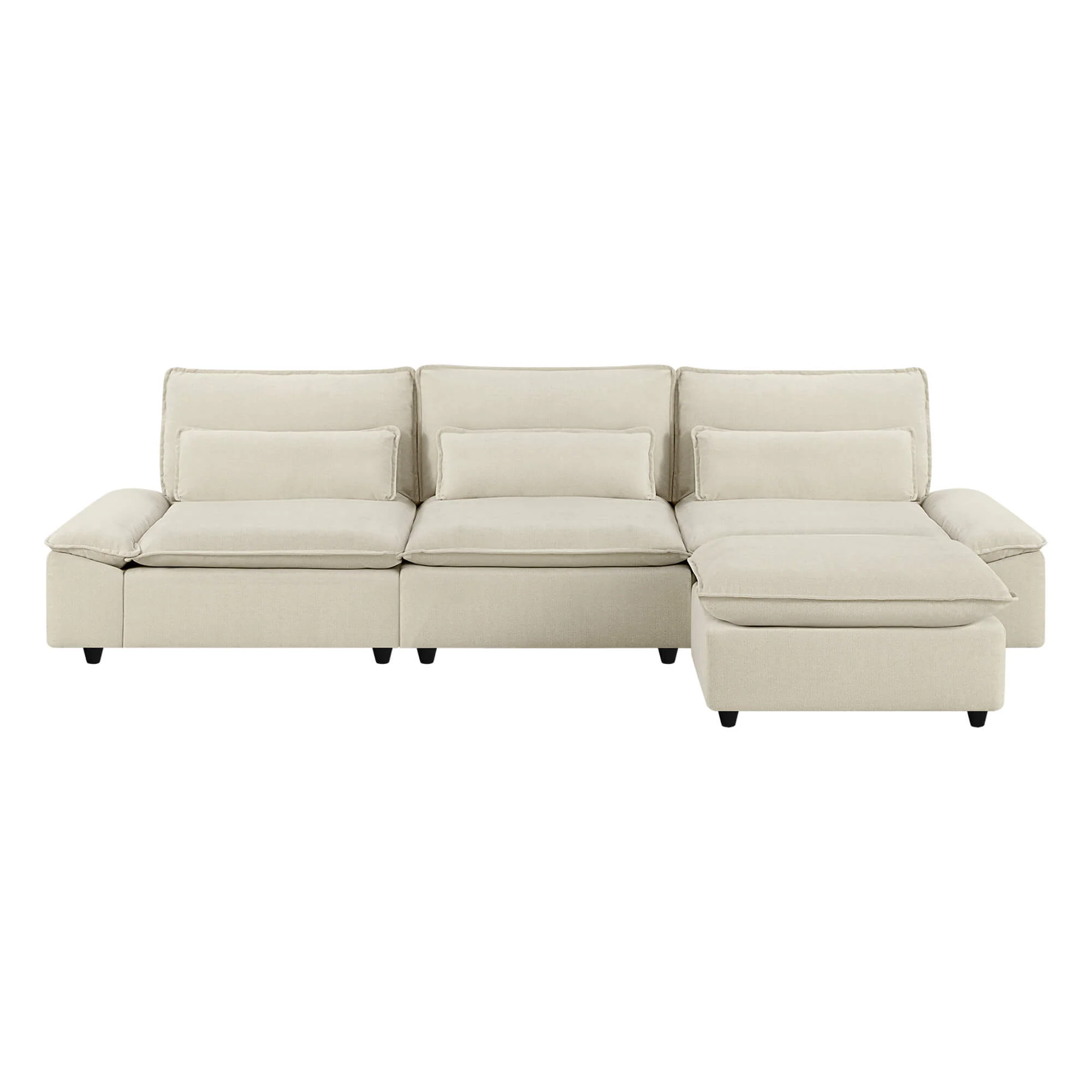 Ace Minimalist Chenille Adjustable Backrest 4-Seater Modular Sofa with Storage Armrest - Image 32