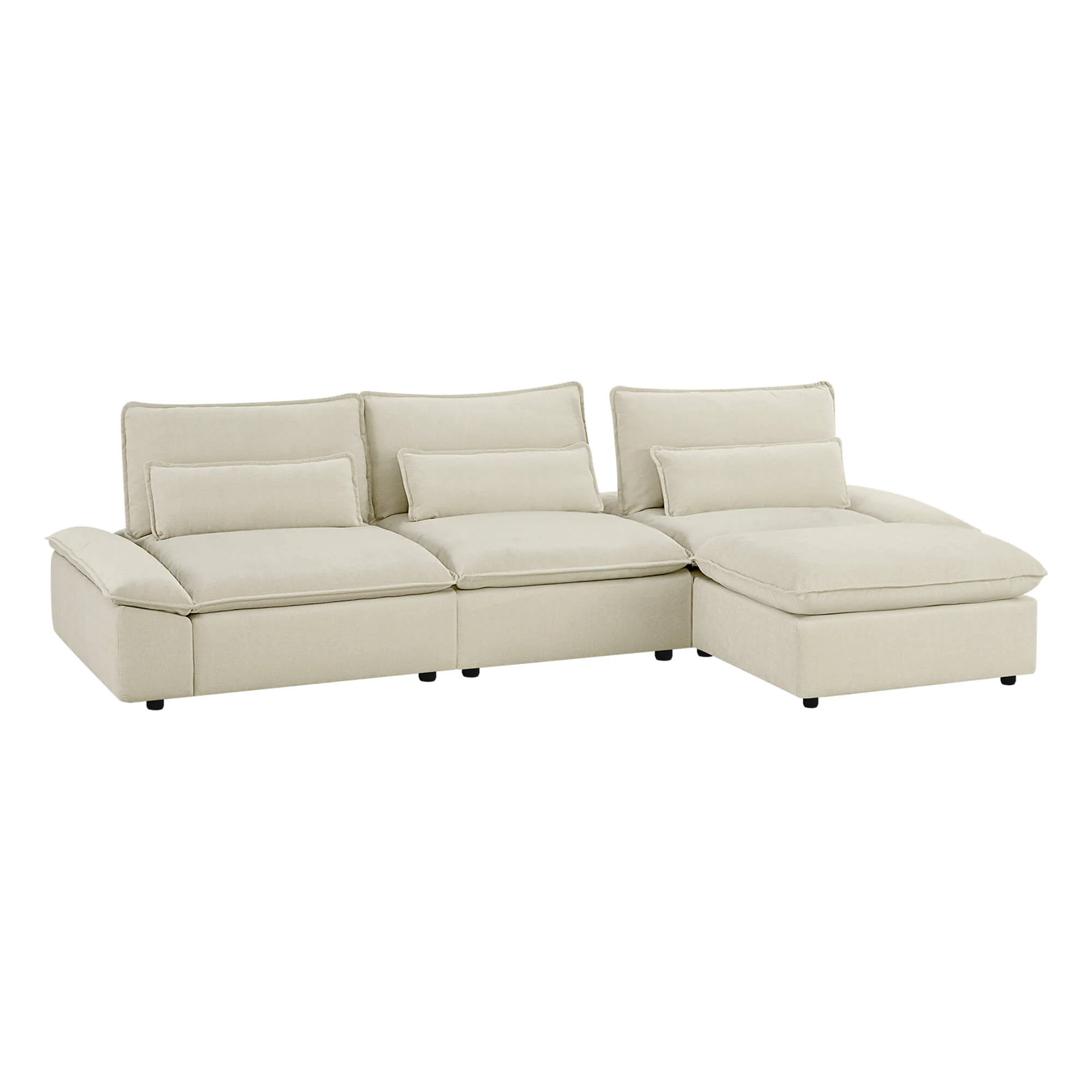 Ace Minimalist Chenille Adjustable Backrest 4-Seater Modular Sofa with Storage Armrest - Image 33