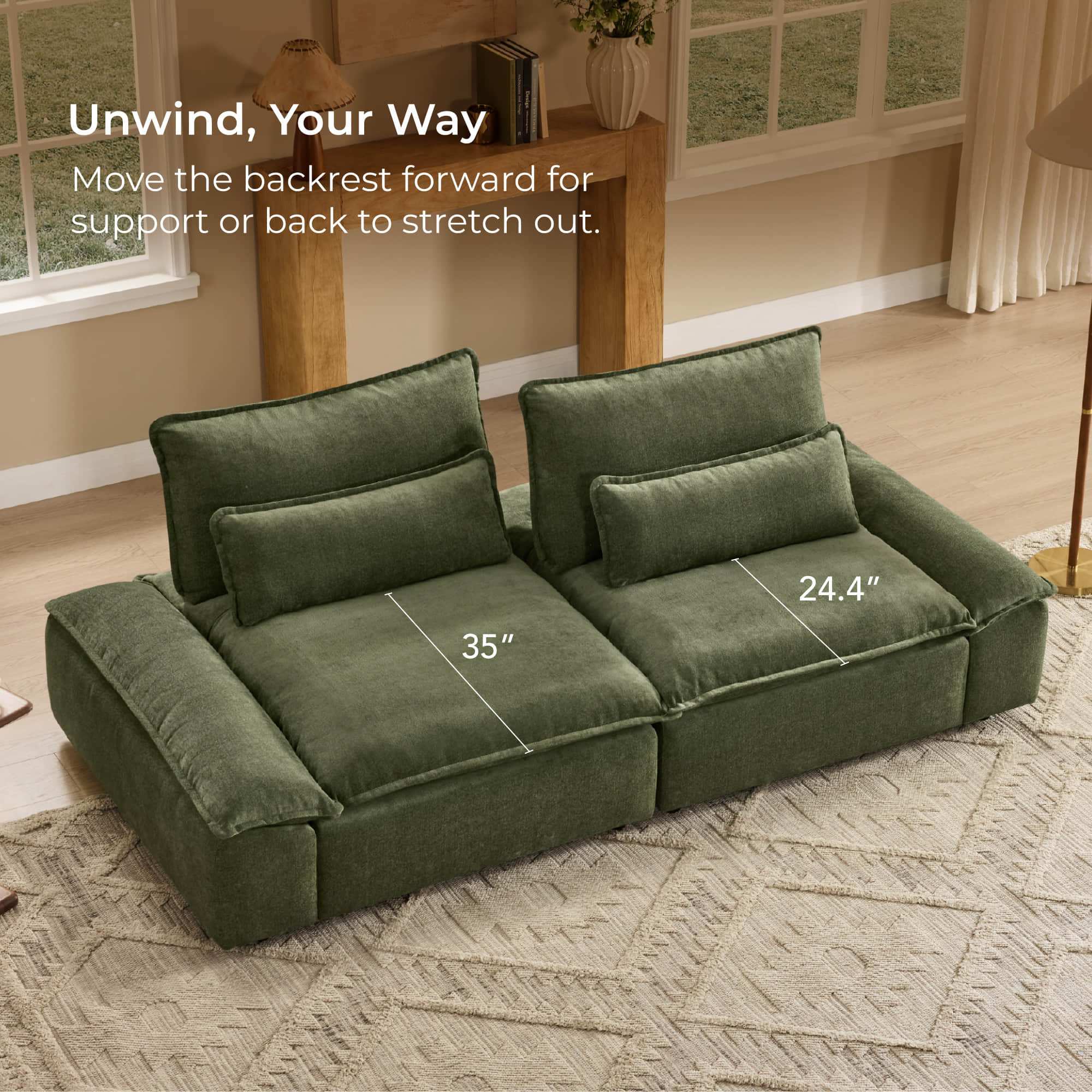 Ace Minimalist Chenille Adjustable Backrest Armless Lounge Sofa - Image 26