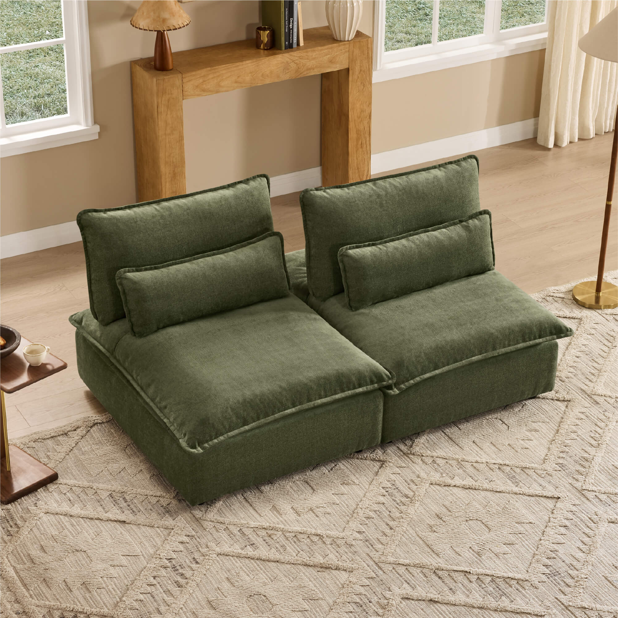 Ace Minimalist Chenille Adjustable Backrest Armless Lounge Sofa - Image 8