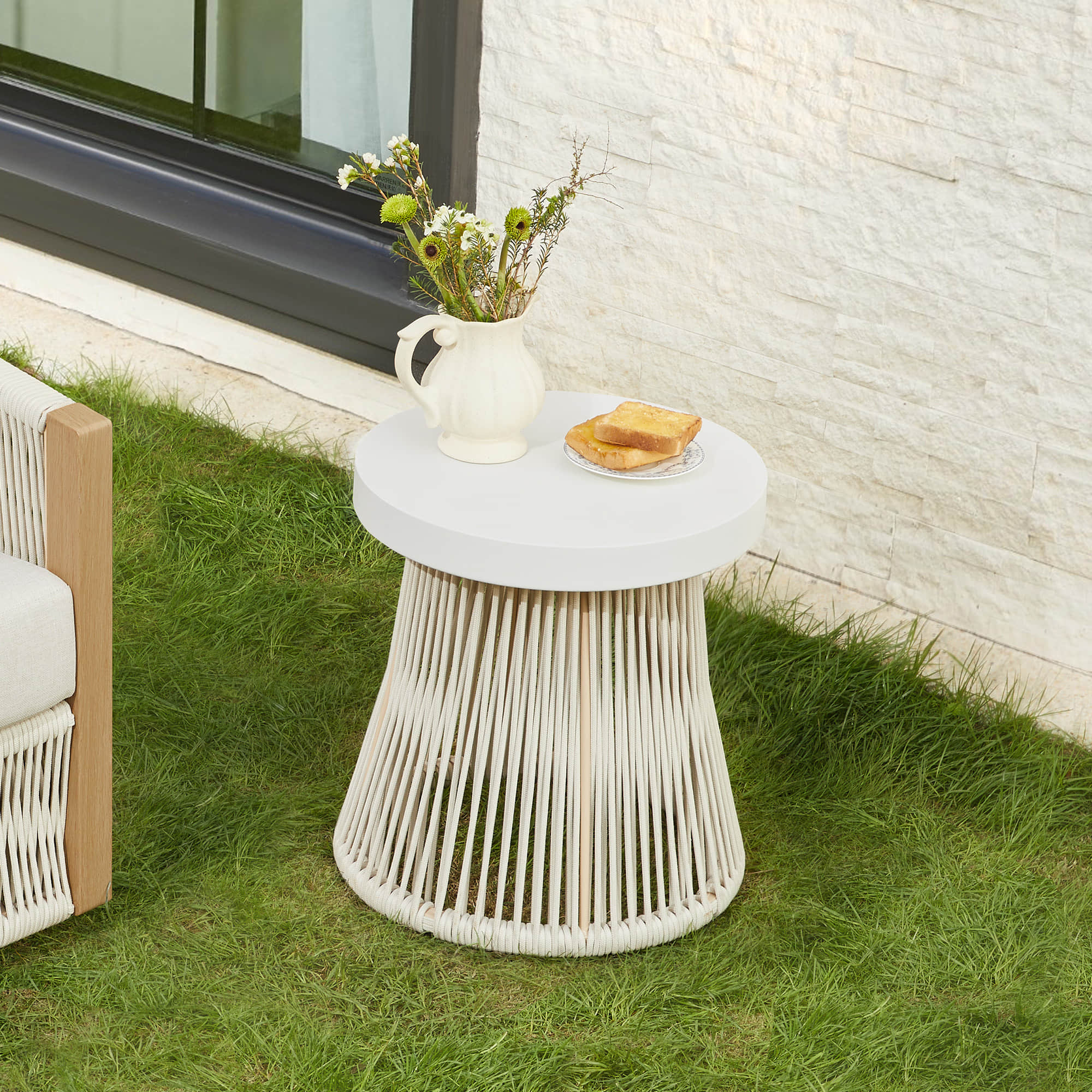 Acker Rope Outdoor Bistro Set with Swivel Chair - Image 12