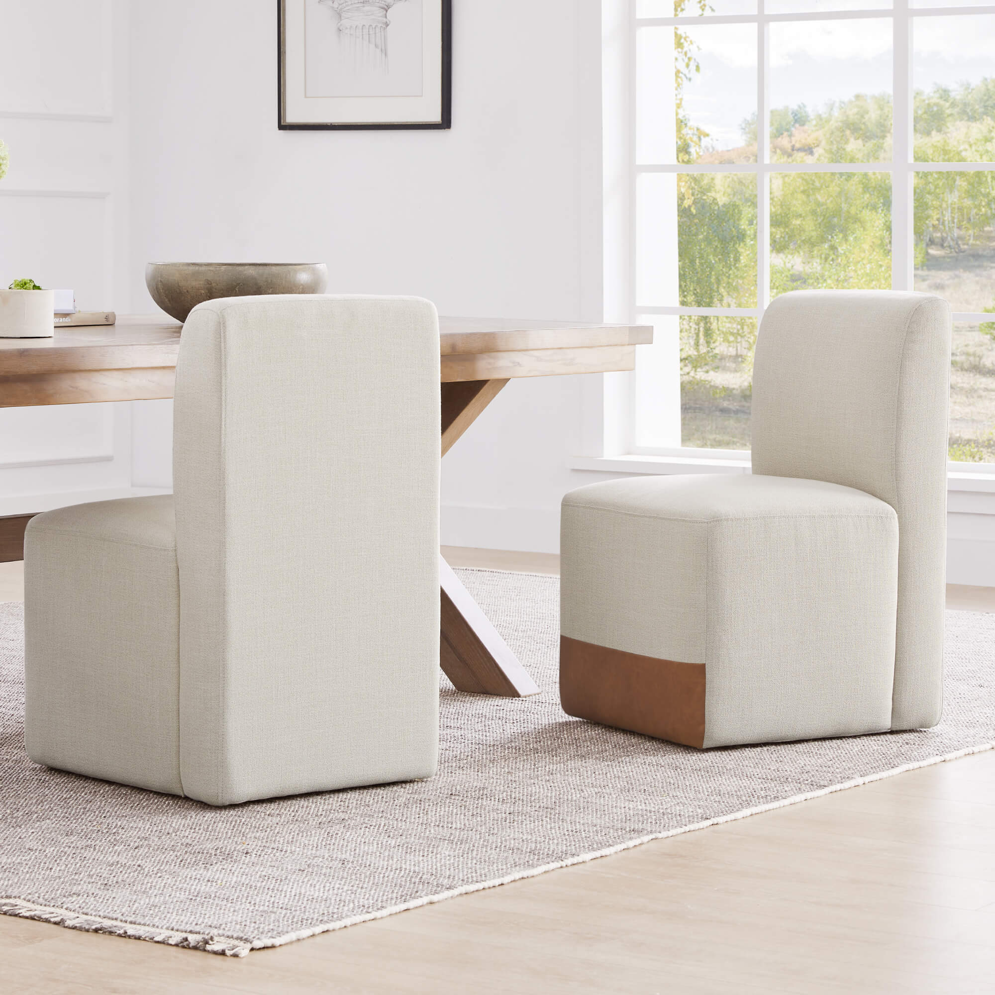 Aida Performance Fabric Rolling Dining Chair With Casters Base - Image 2