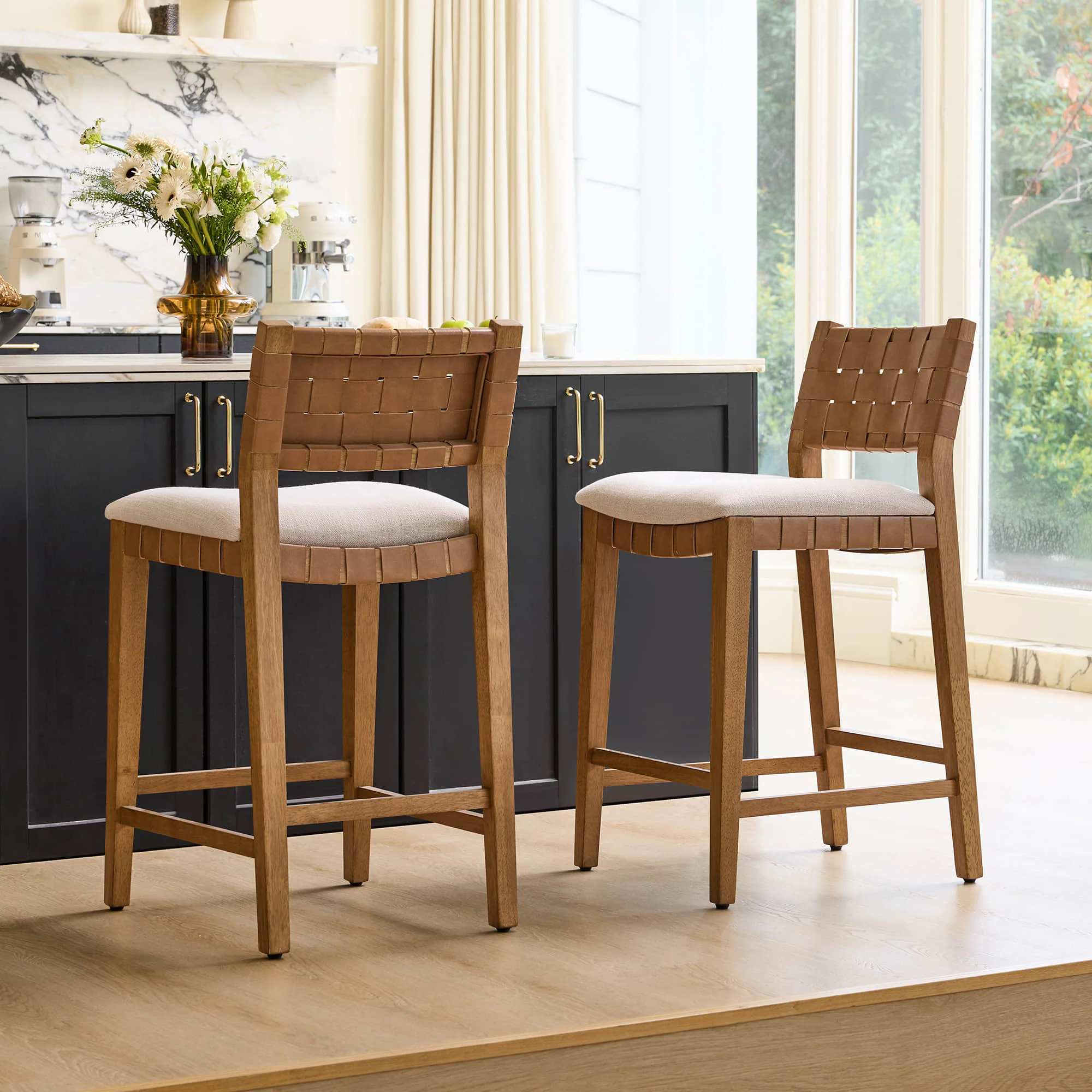 Aries Mid-century Modern Handwoven Counter Stool - Image 3