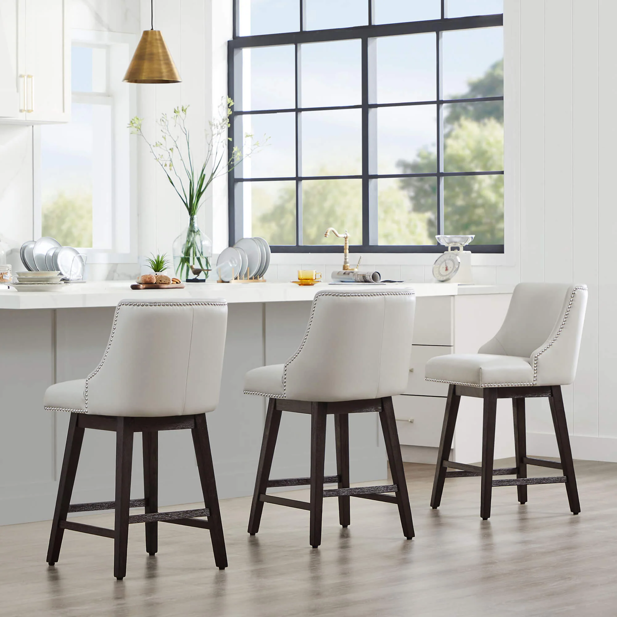 Asher Swivel Nailhead Trim Bar & Counter Stools - Image 106