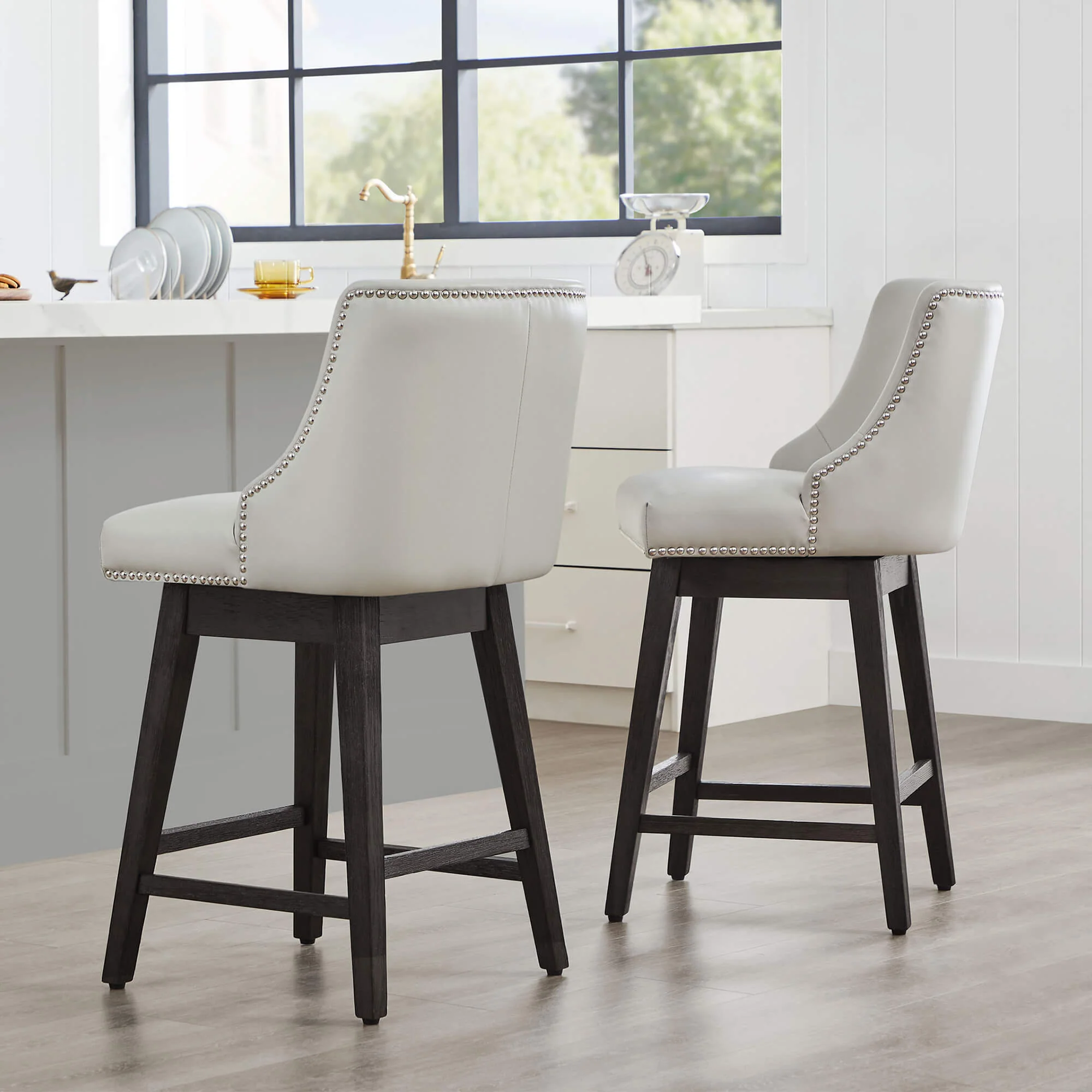 Asher Swivel Nailhead Trim Bar & Counter Stools - Image 107