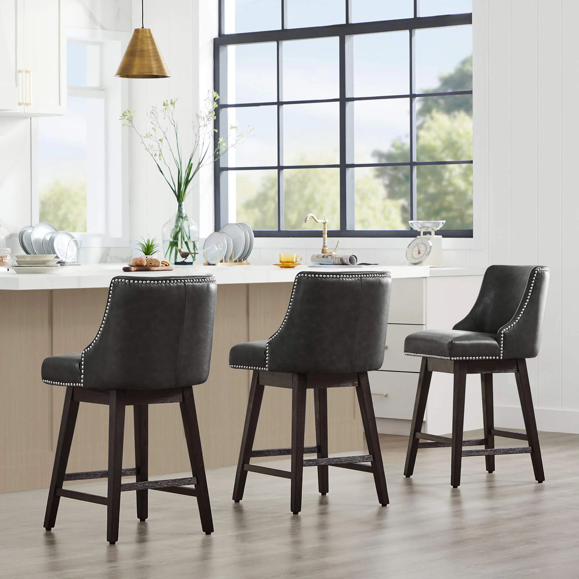 Asher Swivel Nailhead Trim Bar & Counter Stools - Image 112