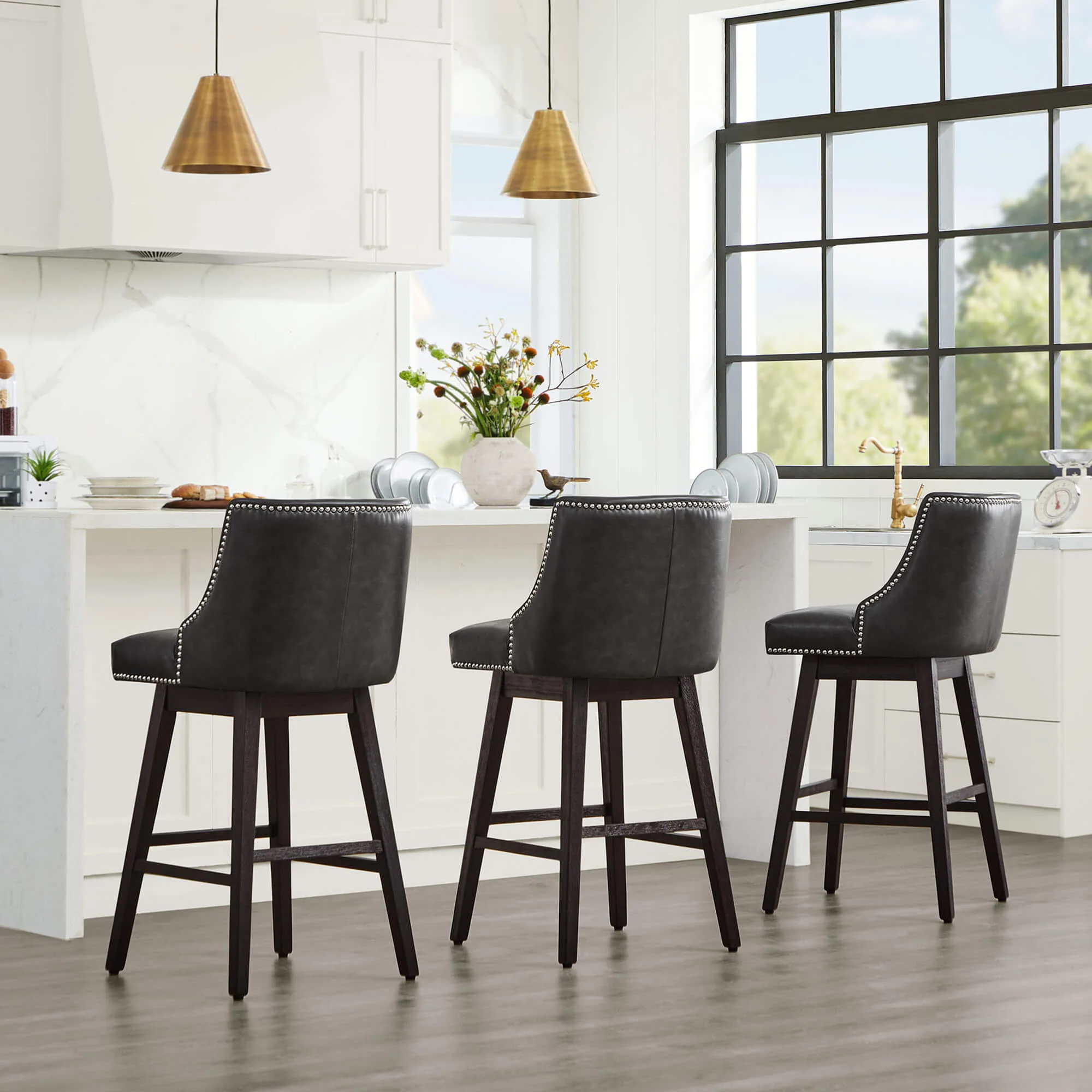 Asher Swivel Nailhead Trim Bar & Counter Stools - Image 129
